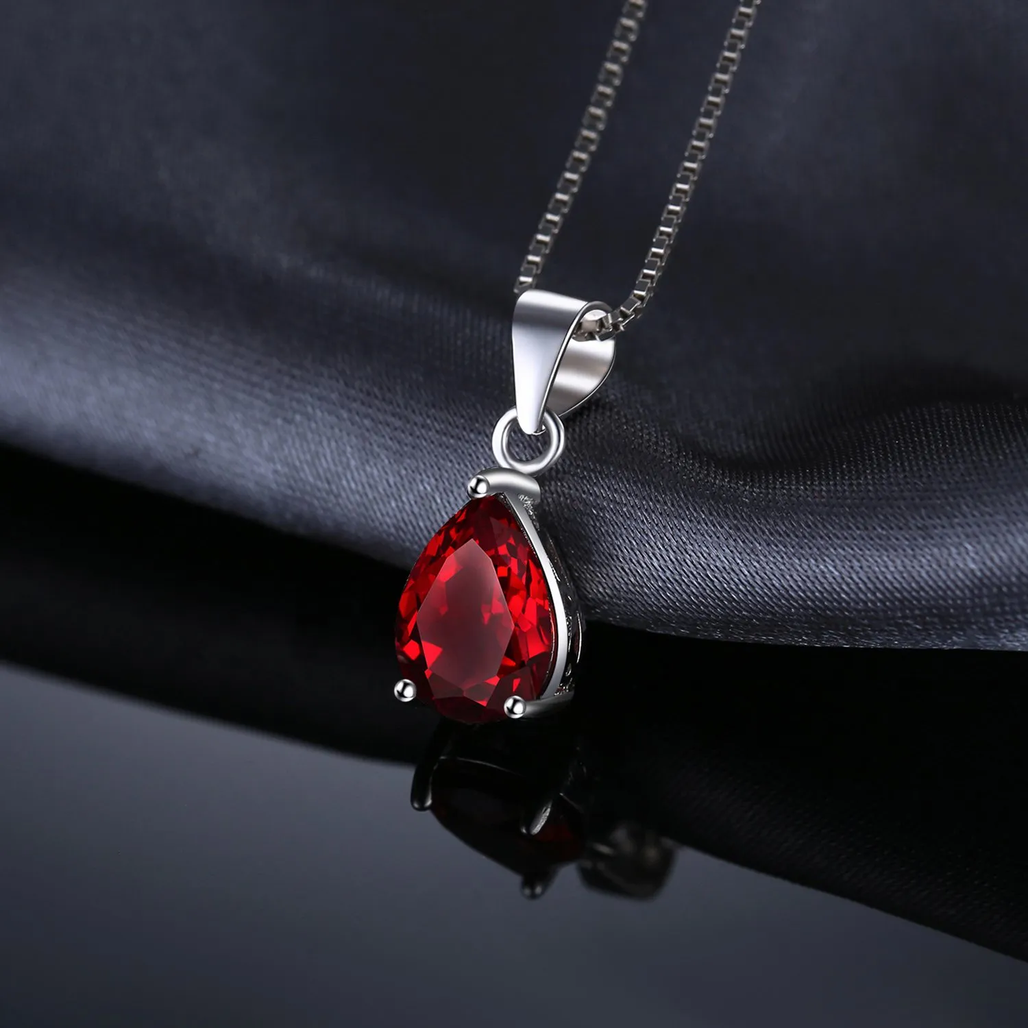 JewelryPalace 2.2ct Natural Red Garnet Pear Solitaire Pendant Necklace 925 Sterling Silver 45cm - immagine 5