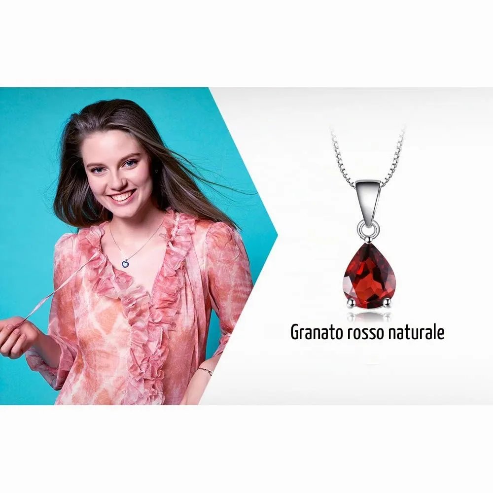 JewelryPalace 2.2ct Natural Red Garnet Pear Solitaire Pendant Necklace 925 Sterling Silver 45cm - immagine 6