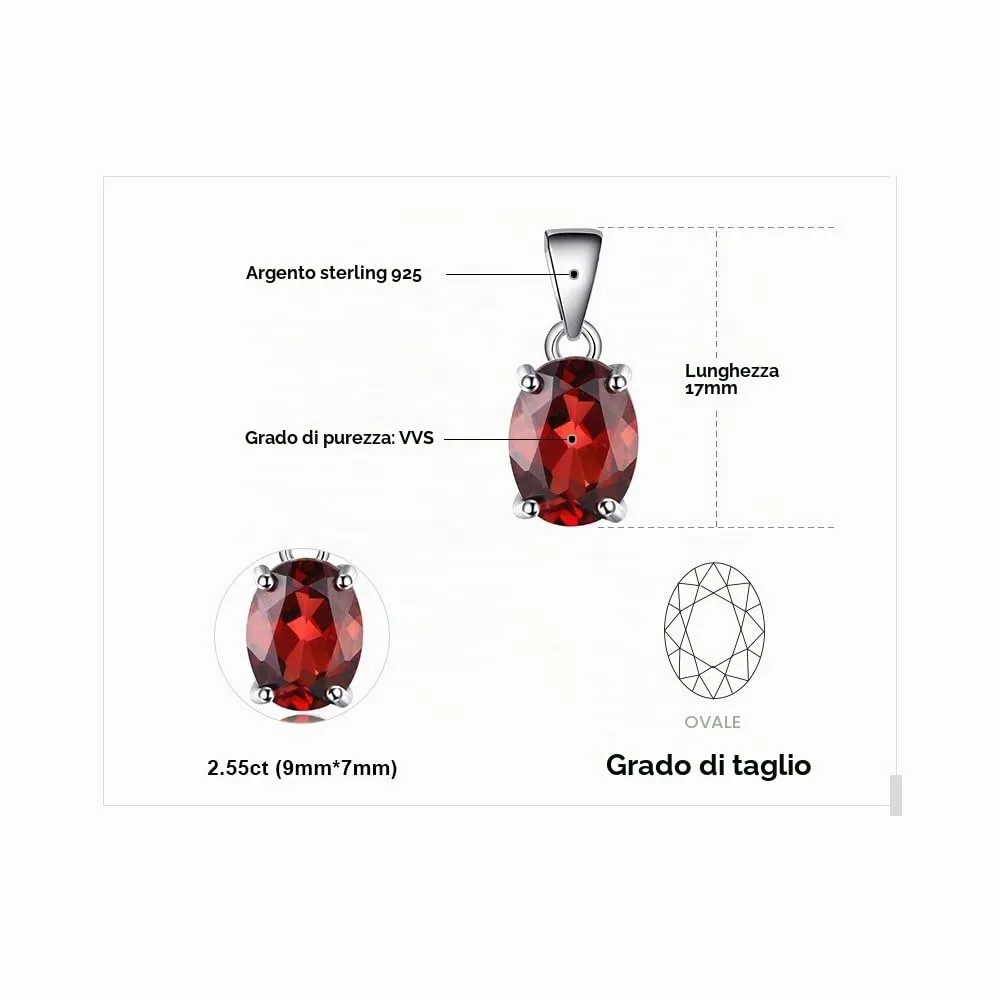 JewelryPalace Collana Pendente Solitario in Argento 925 Sterling con Granato Rosso Naturale 2.5ct Ovale, 45cm - immagine 2