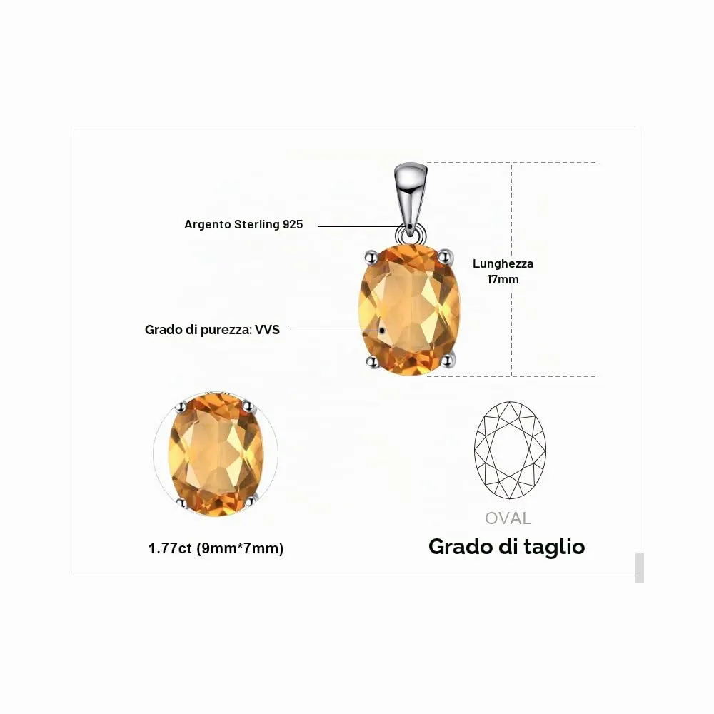 JewelryPalace Ovale 1.7ct Naturale Citrino Solitario Pendente Collana in Argento 925 Sterling 45cm - immagine 2