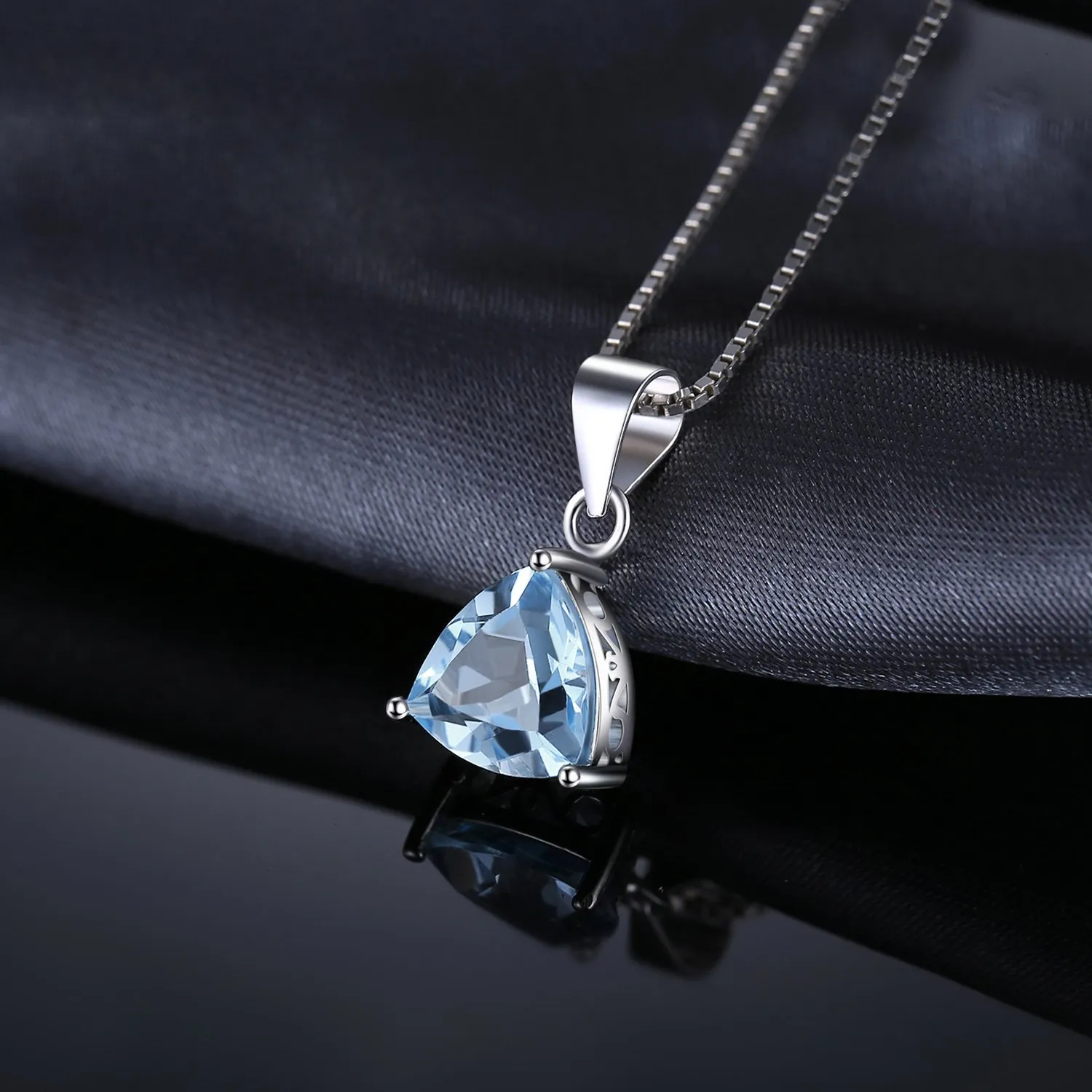 JewelryPalace Triangolo 2.4ct Natural Blue Topaz Solitaire Pendant Necklace 925 Sterling Silver 45cm - immagine 5
