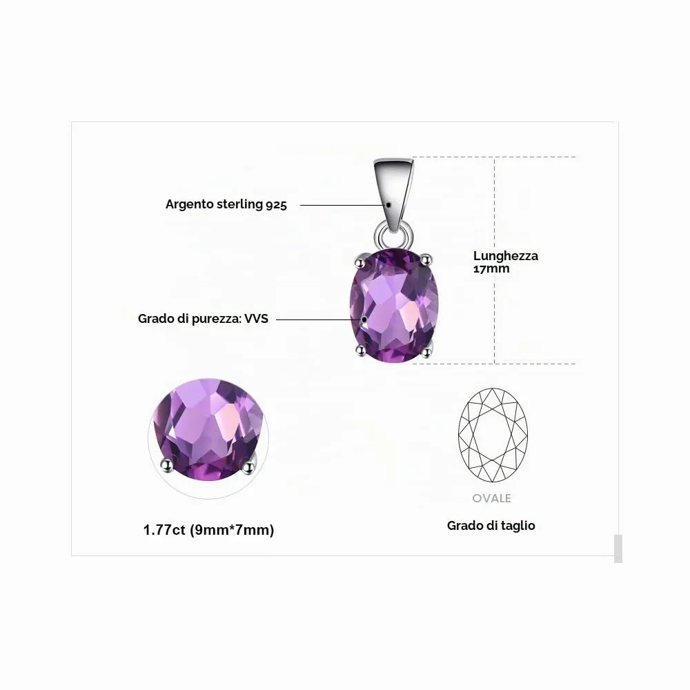 JewelryPalace Collana Solitario in Argento 925 con Ametista Viola Naturale 1.7ct, 45cm - immagine 2