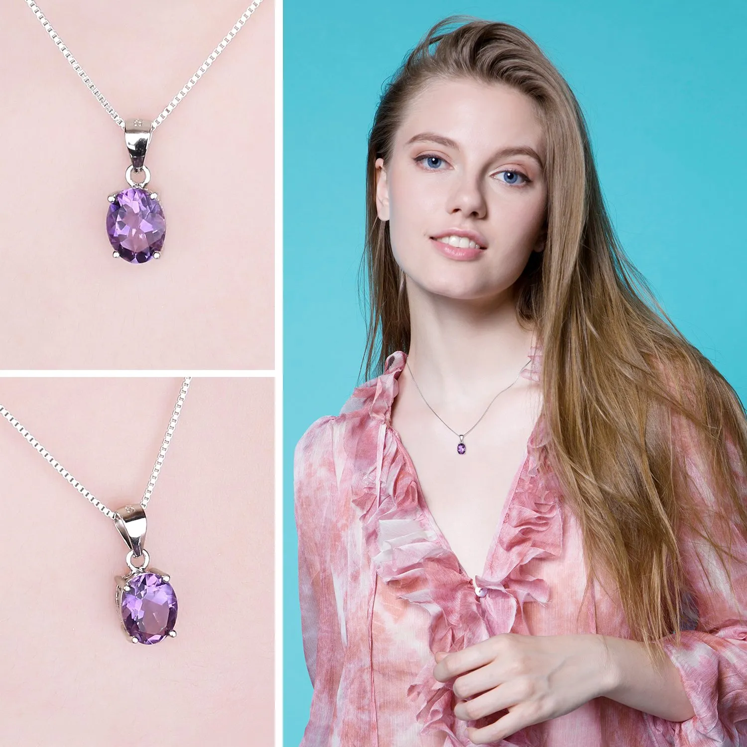 JewelryPalace Collana Solitario in Argento 925 con Ametista Viola Naturale 1.7ct, 45cm - immagine 4