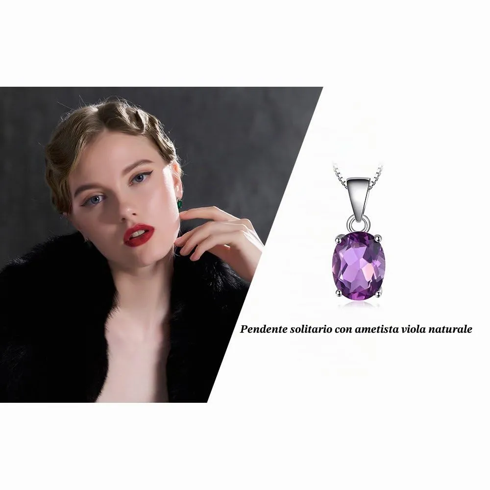 JewelryPalace Collana Solitario in Argento 925 con Ametista Viola Naturale 1.7ct, 45cm - immagine 6