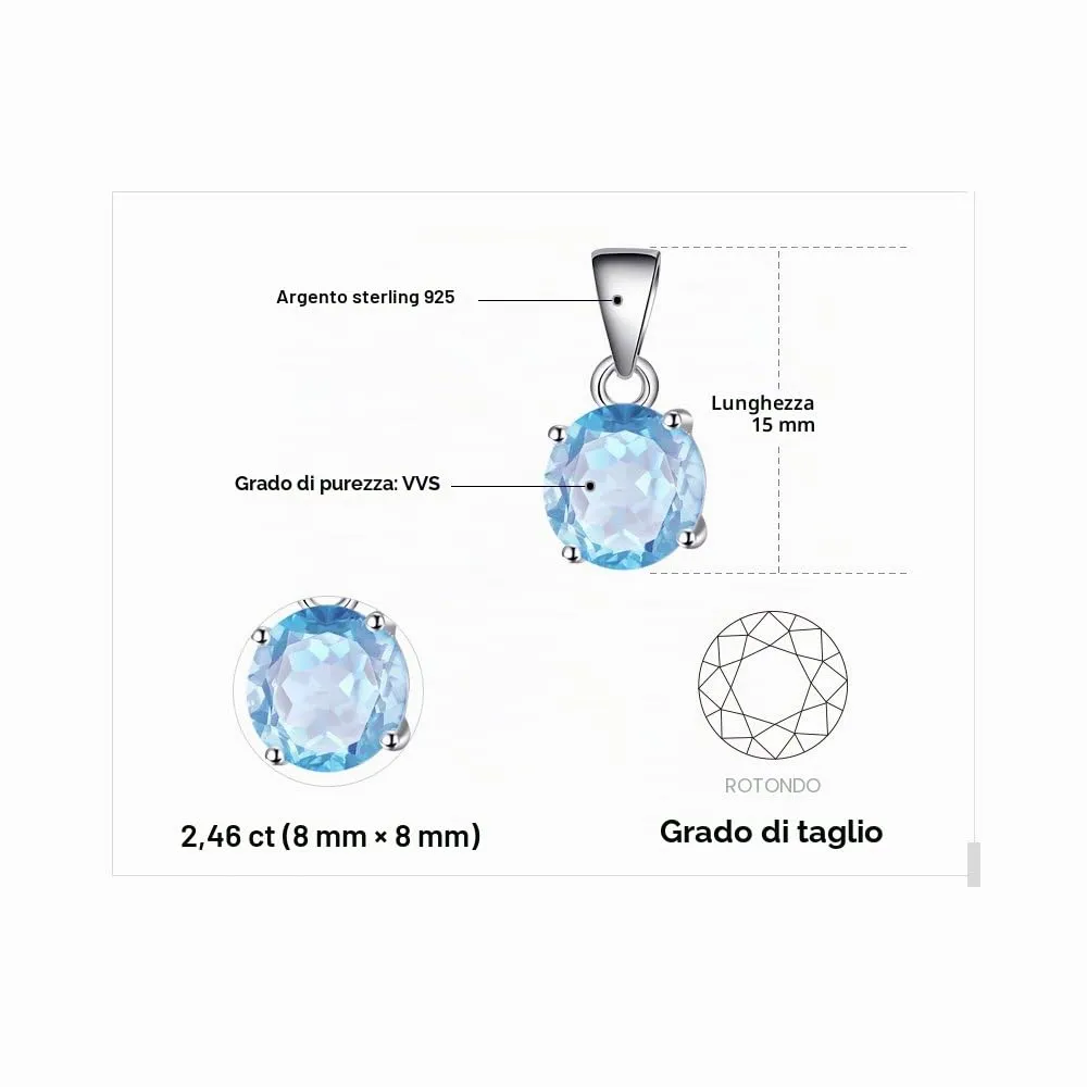 JewelryPalace Rotondo 2.5ct Natural Blue Topaz Solitaire Pendant Necklace 925 Sterling Silver 45cm - immagine 2