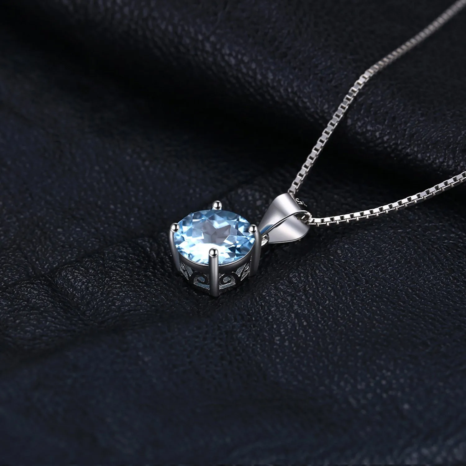 JewelryPalace Rotondo 2.5ct Natural Blue Topaz Solitaire Pendant Necklace 925 Sterling Silver 45cm - immagine 3