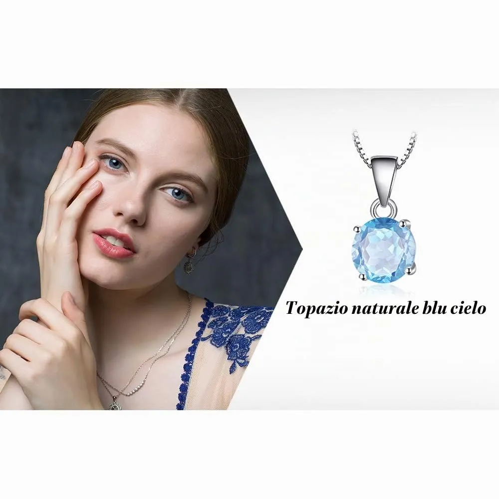 JewelryPalace Rotondo 2.5ct Natural Blue Topaz Solitaire Pendant Necklace 925 Sterling Silver 45cm - immagine 6