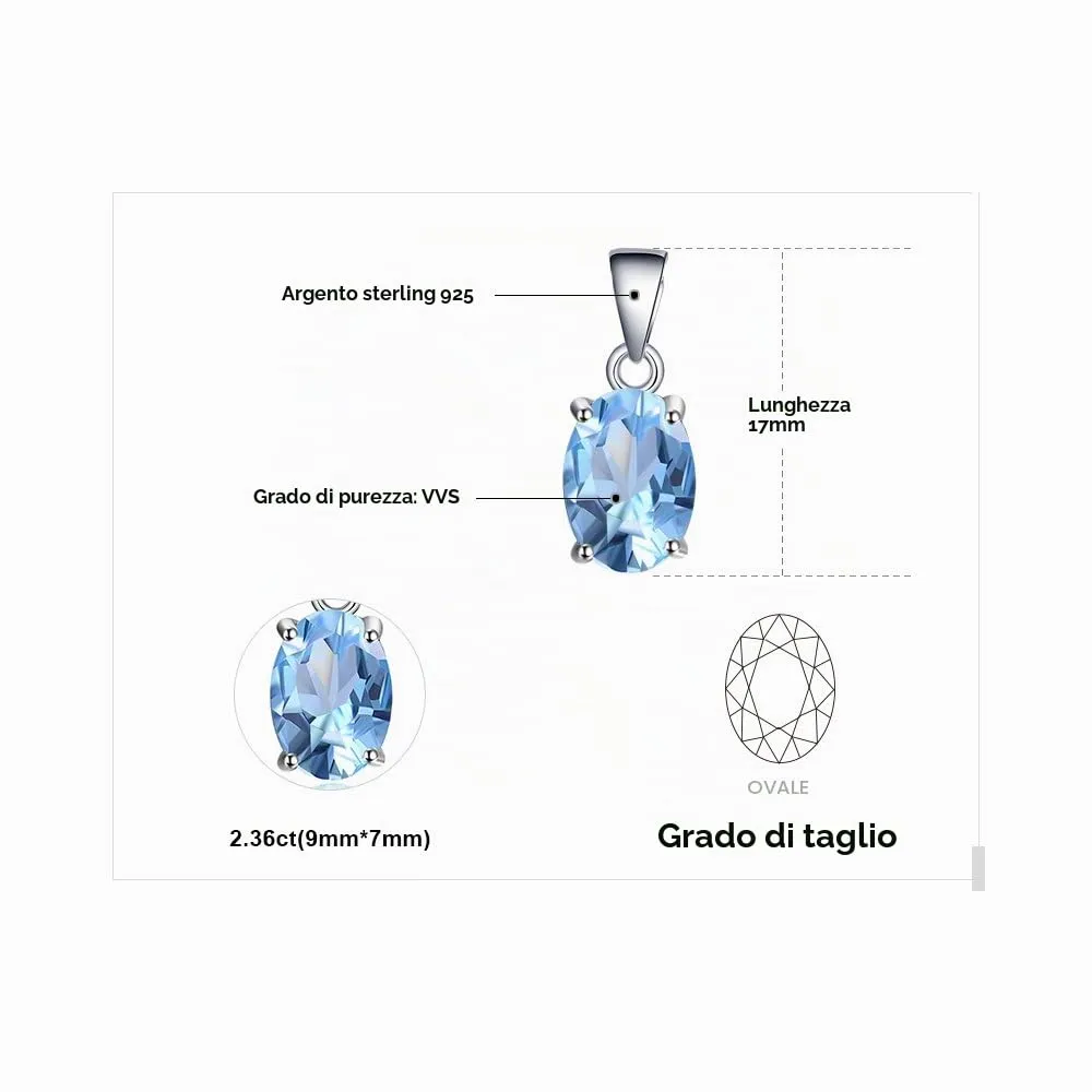 JewelryPalace Ovale 2.1ct Naturale Cielo Blu Topazio Solitario 925 Sterling Argento 45cm - immagine 2