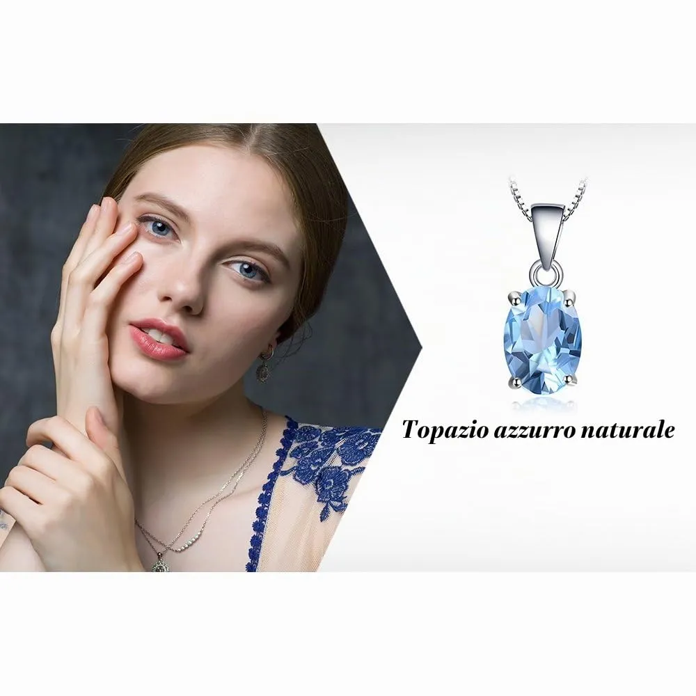 JewelryPalace Ovale 2.1ct Naturale Cielo Blu Topazio Solitario 925 Sterling Argento 45cm - immagine 6