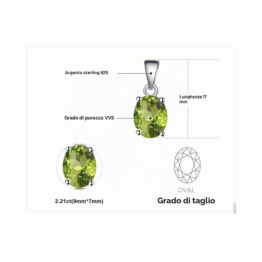 JewelryPalace 1.7ct Natural Green Peridot Oval Solitaire Pendant Necklace 925 Sterling Silver 45cm - immagine 2