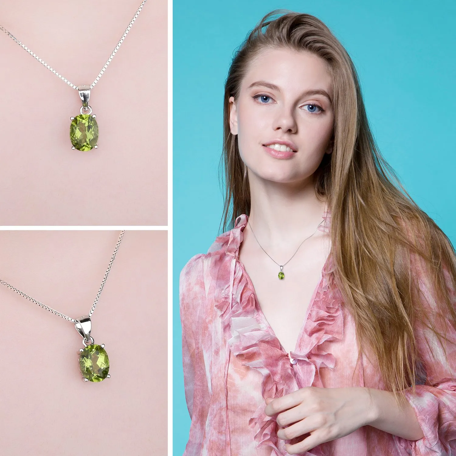 JewelryPalace 1.7ct Natural Green Peridot Oval Solitaire Pendant Necklace 925 Sterling Silver 45cm - immagine 4