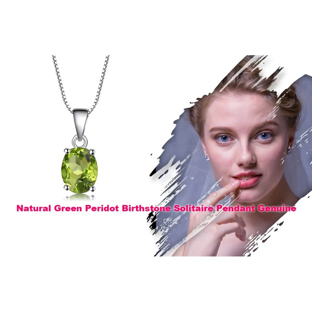 JewelryPalace 1.7ct Natural Green Peridot Oval Solitaire Pendant Necklace 925 Sterling Silver 45cm - immagine 6