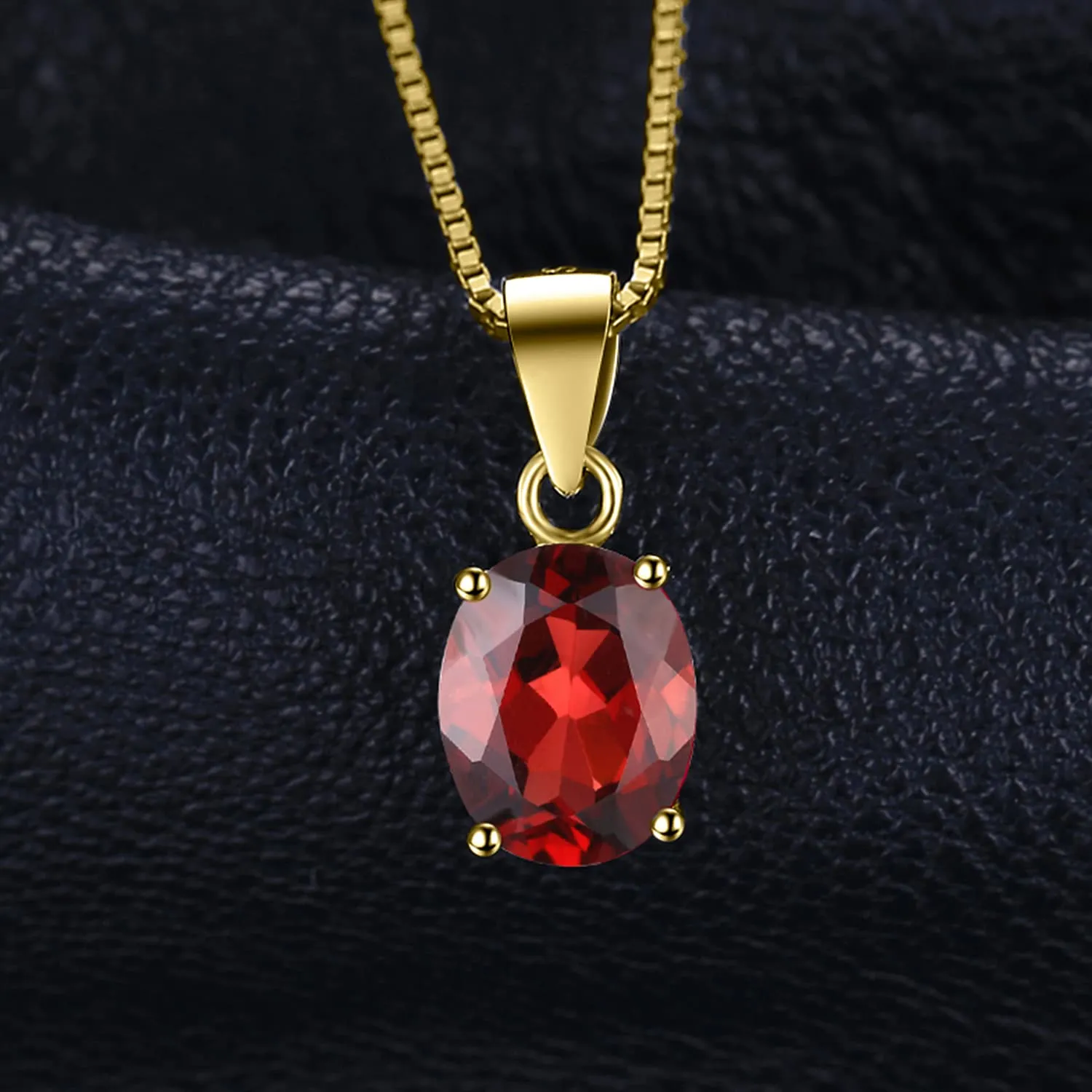 JewelryPalace Collana Solitario Donna in Argento 925 con Granato Rosso Naturale, Ciondolo a Taglio Ovale Dorato, Catena 45cm - immagine 2