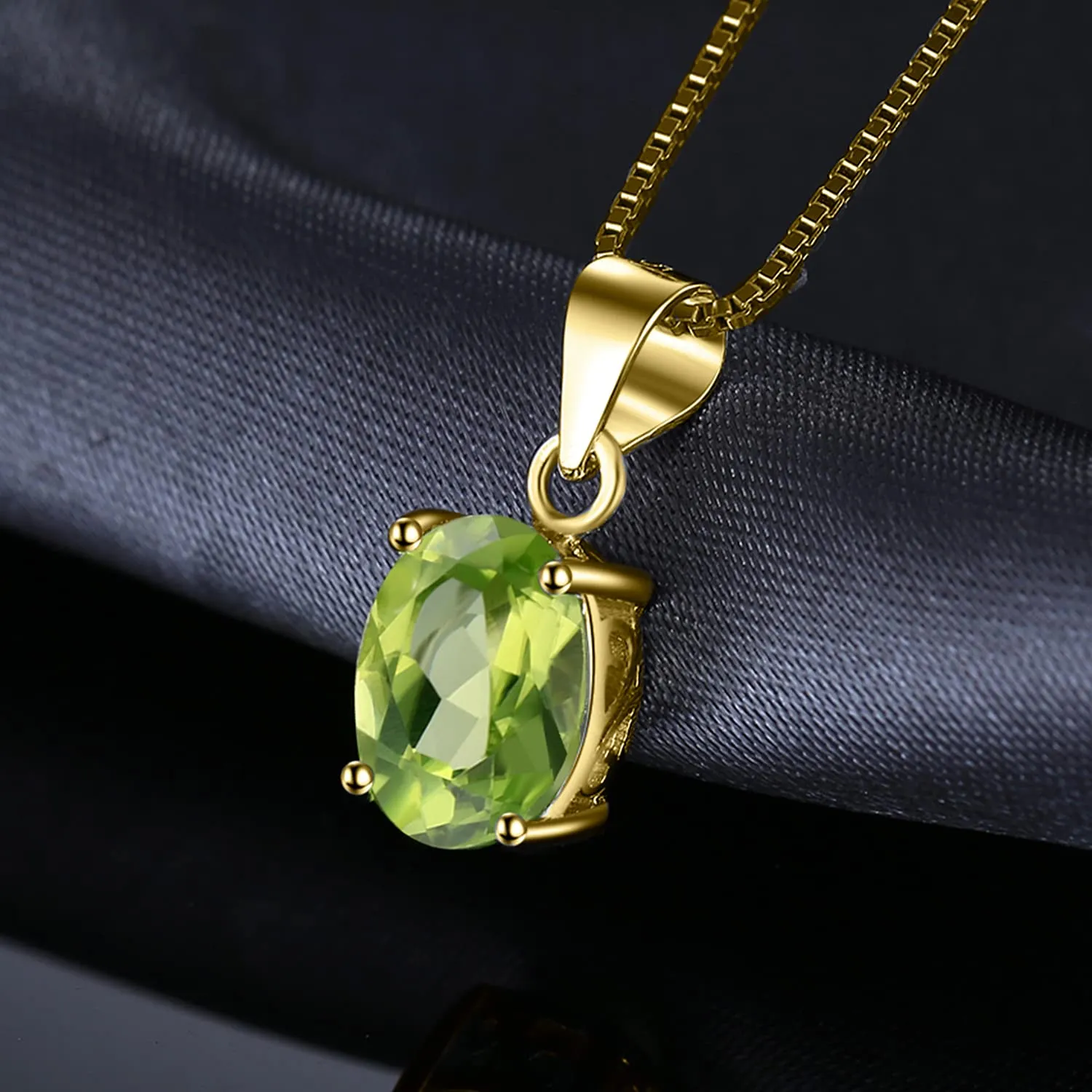 JewelryPalace Collana Solitario Donna in Argento 925 con Peridoto Verde Taglio Ovale e Placcatura in Oro, 45cm - immagine 3