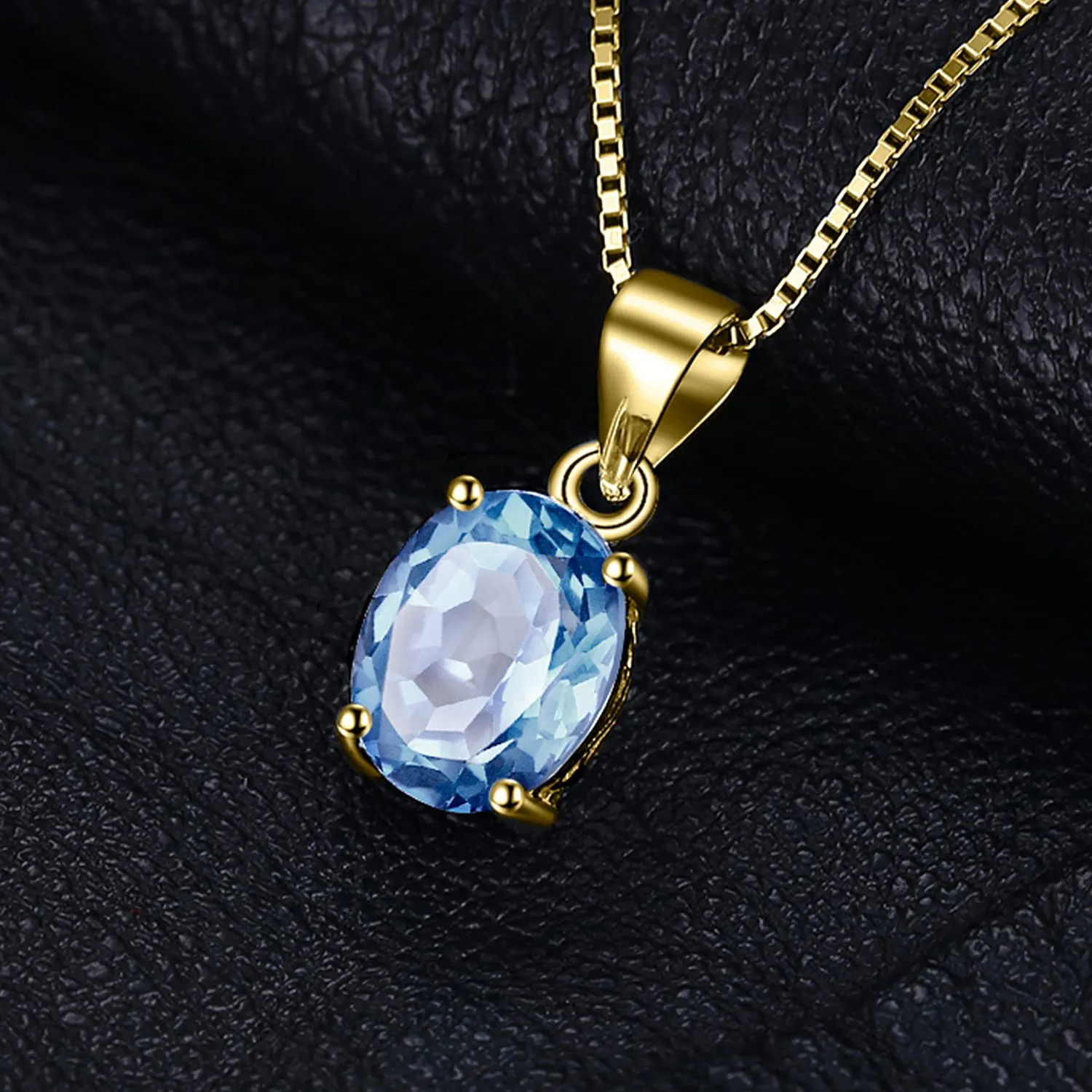 JewelryPalace Collana Solitario Donna in Argento 925 con Topazio Azzurro Naturale e Ciondolo a Taglio Ovale, Catena 45cm - immagine 2