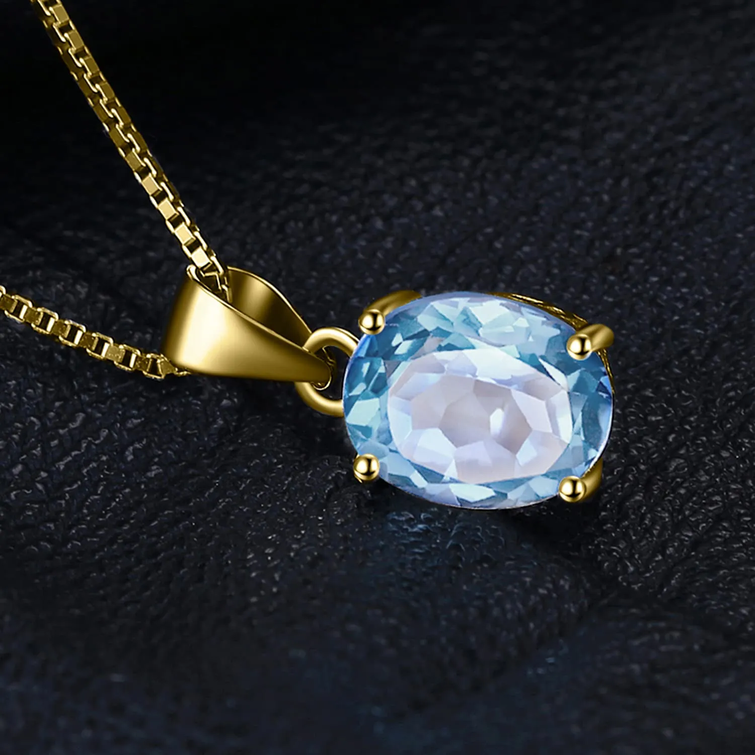 JewelryPalace Collana Solitario Donna in Argento 925 con Topazio Azzurro Naturale e Ciondolo a Taglio Ovale, Catena 45cm - immagine 3