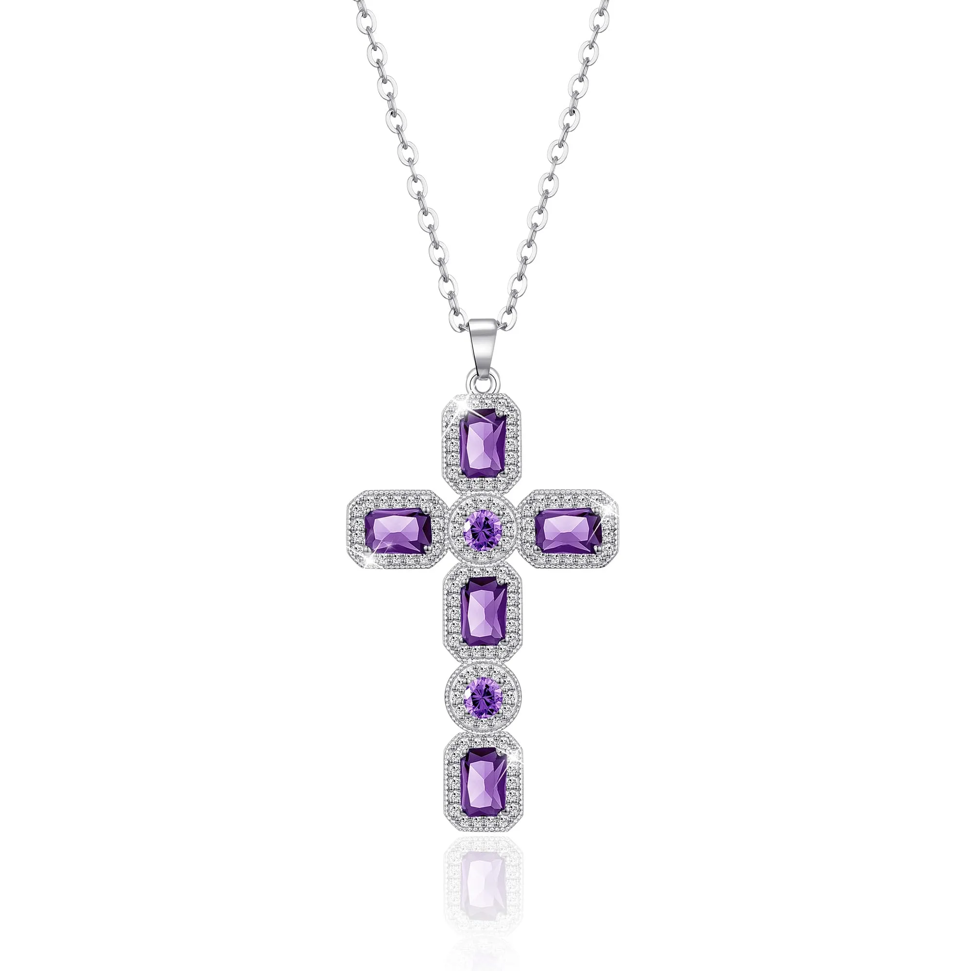 Linawe Collana a croce in argento con ametista e zirconia cubica per donna - immagine 1