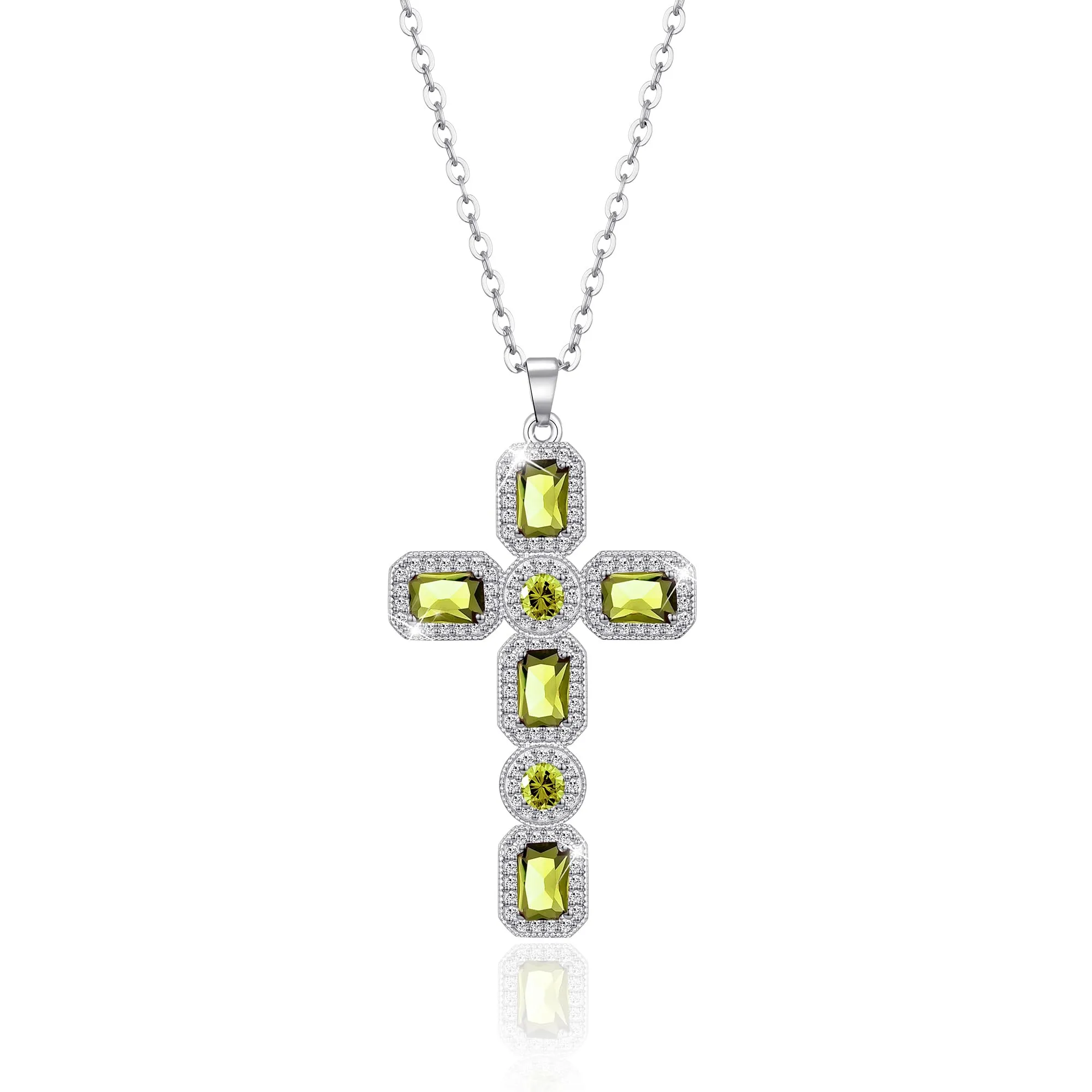 Linawe Collana a catena con ciondolo a croce in argento e peridoto verde - immagine 1