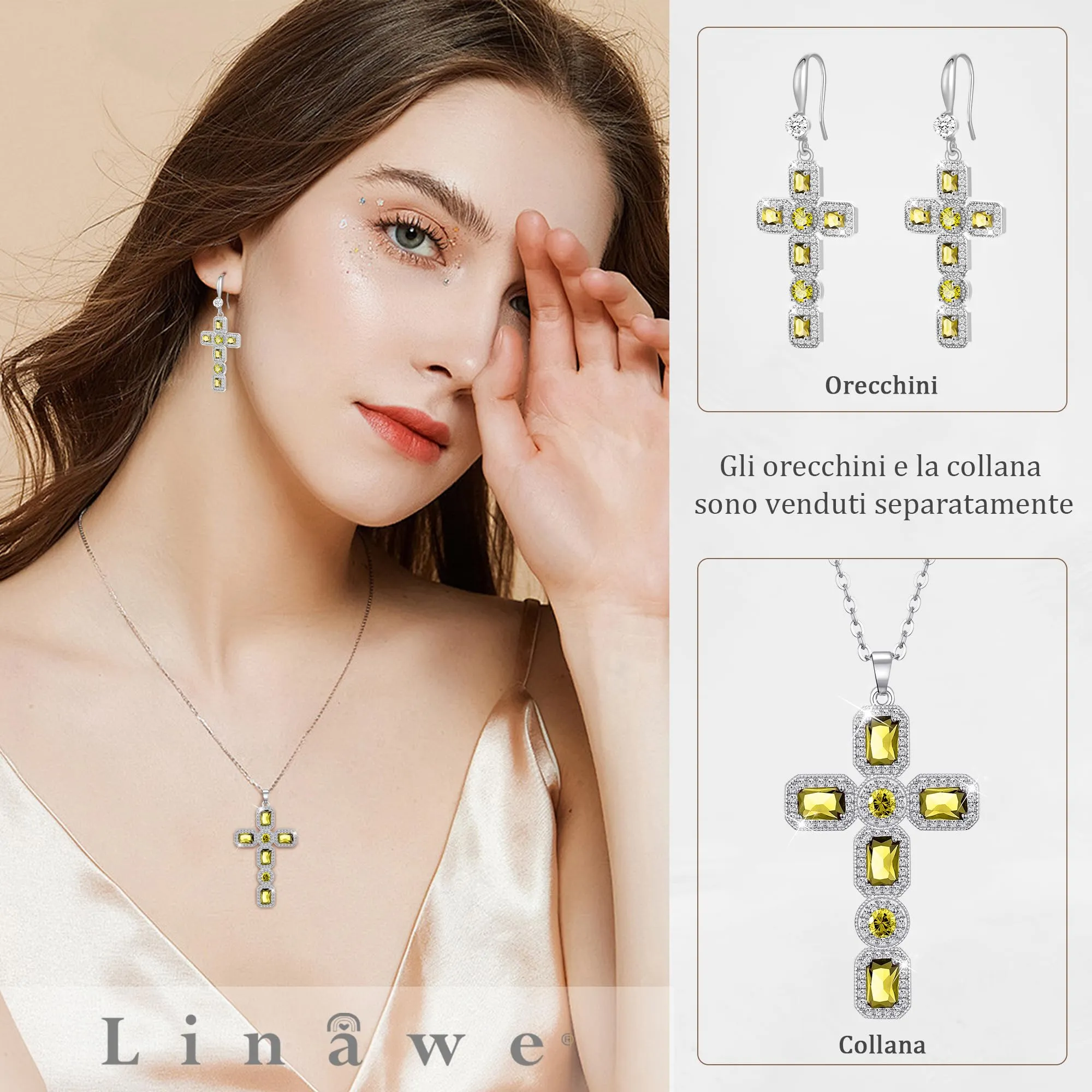 Linawe Collana a catena con ciondolo a croce in argento e peridoto verde - immagine 3