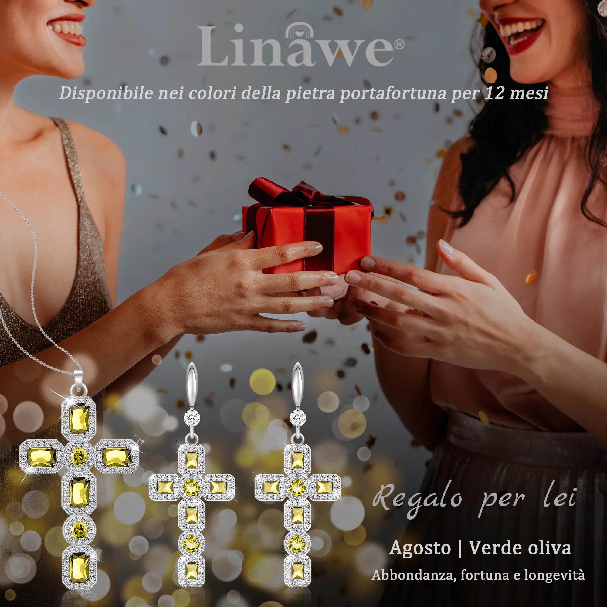 Linawe Collana a catena con ciondolo a croce in argento e peridoto verde - immagine 5