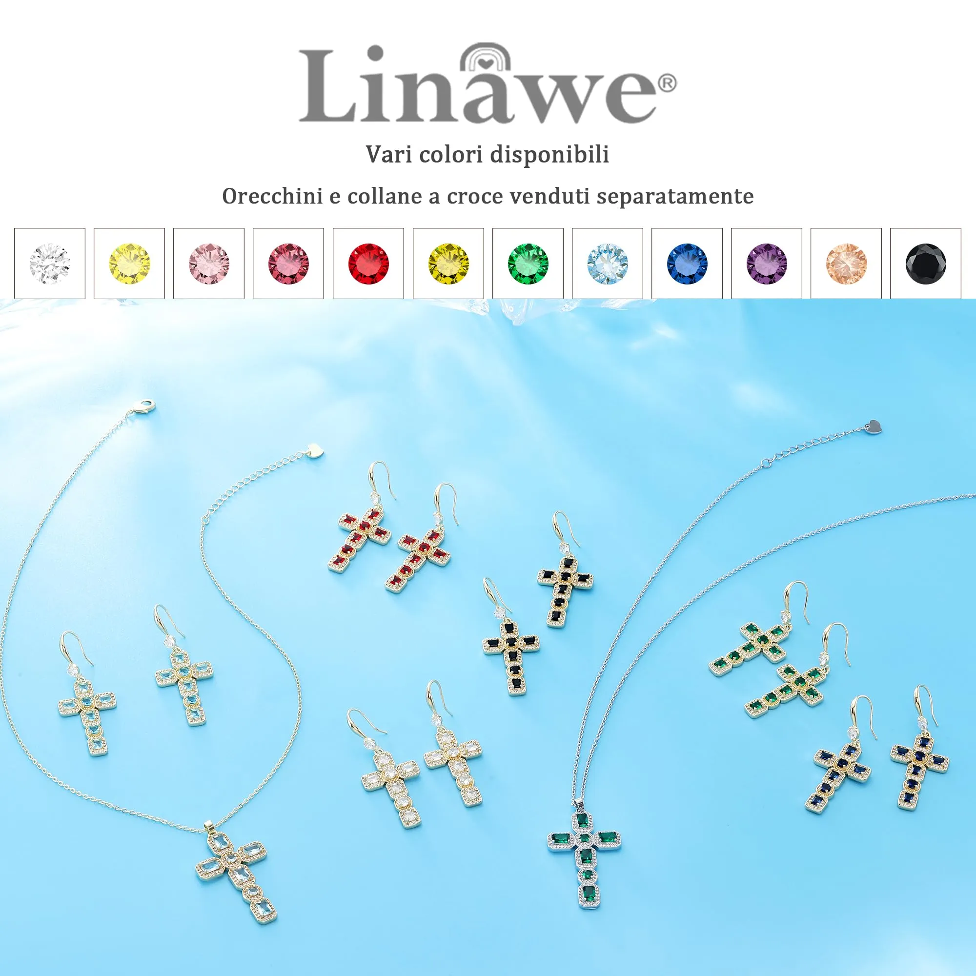 Linawe Collana a catena con ciondolo a croce in argento e peridoto verde - immagine 6