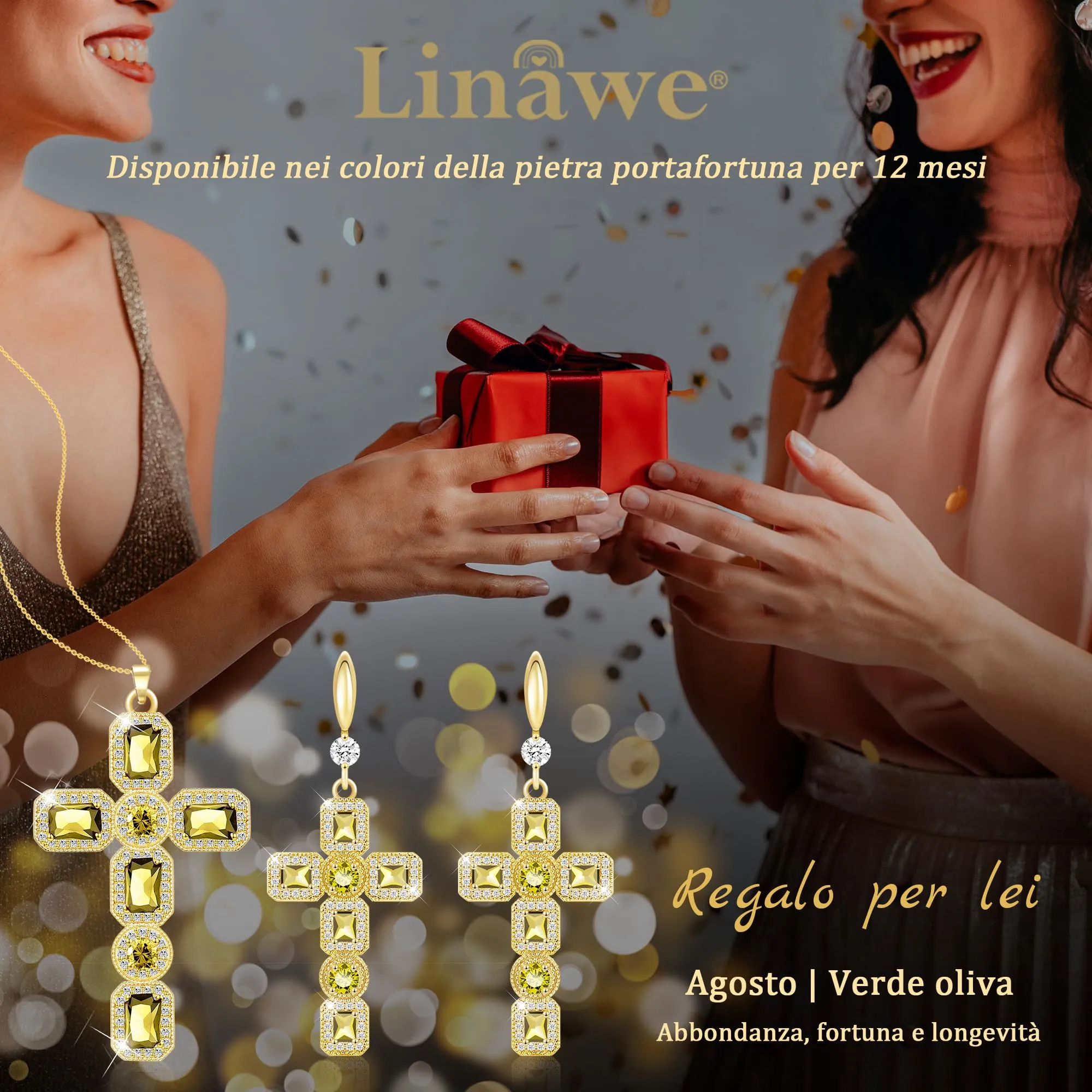 Linawe Collana a croce in oro 14k con peridoto e zirconi, placcata in oro - immagine 5