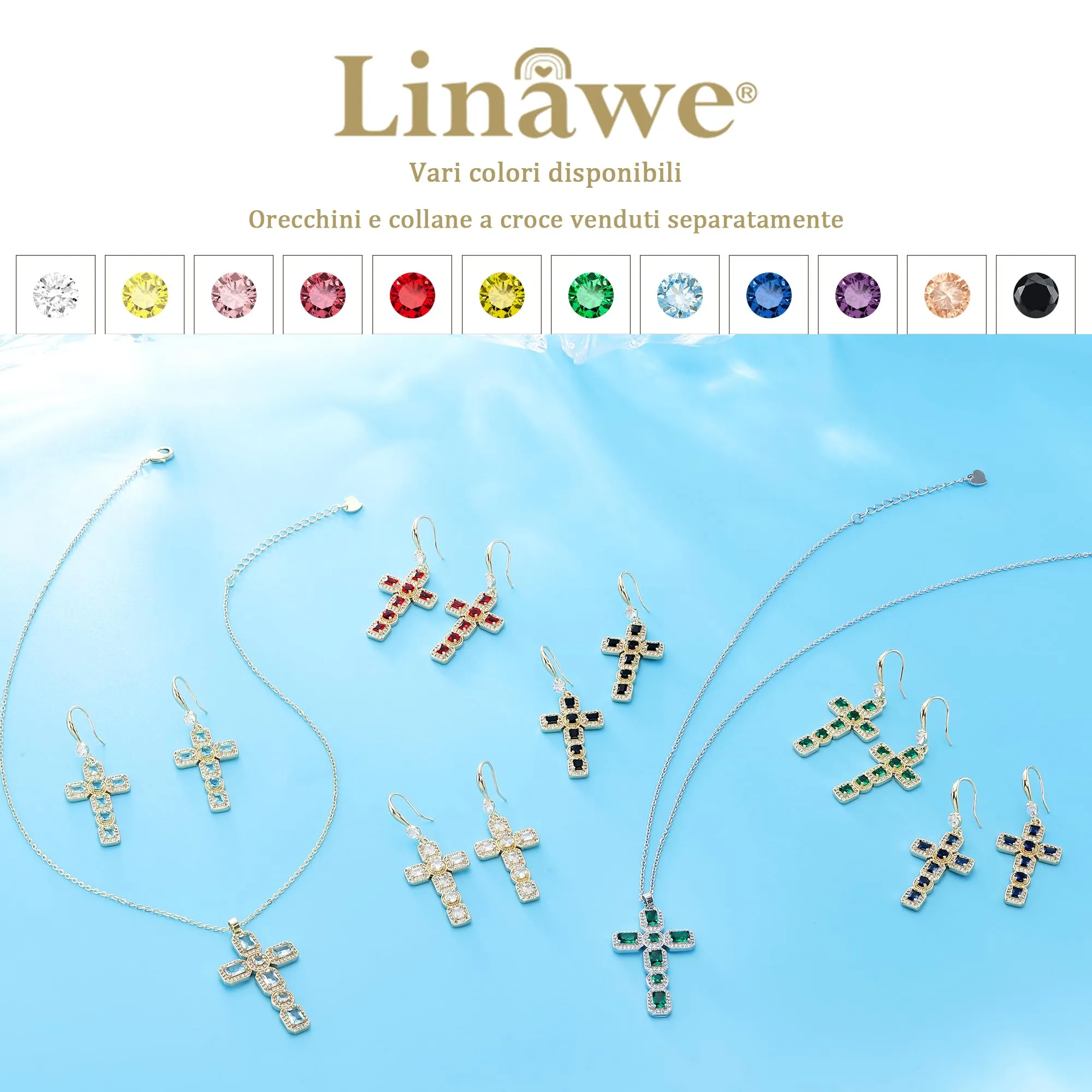 Linawe Collana a croce in oro 14k con peridoto e zirconi, placcata in oro - immagine 6