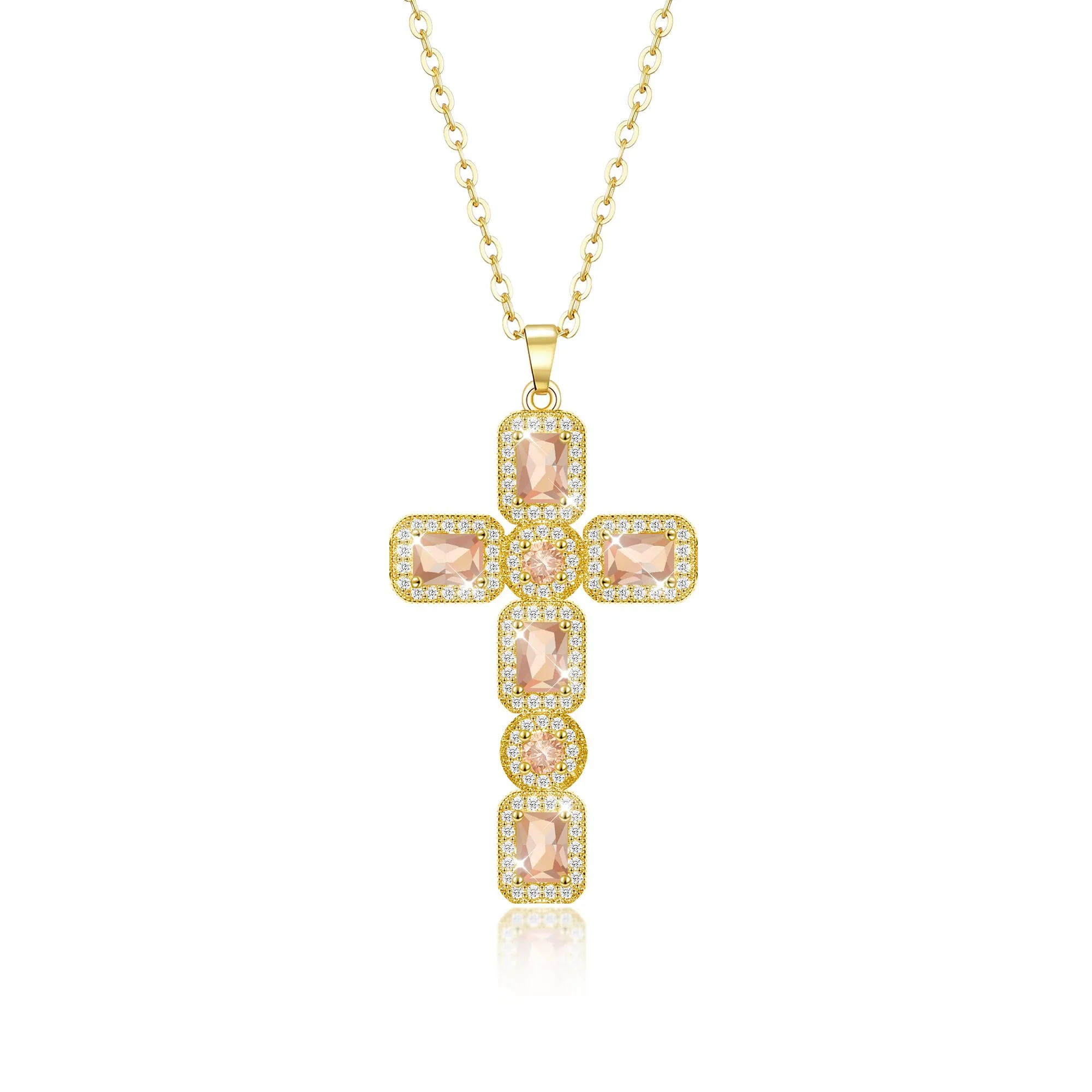 Linawe Collana con pendente a croce in oro 14k e citrino giallo - immagine 1