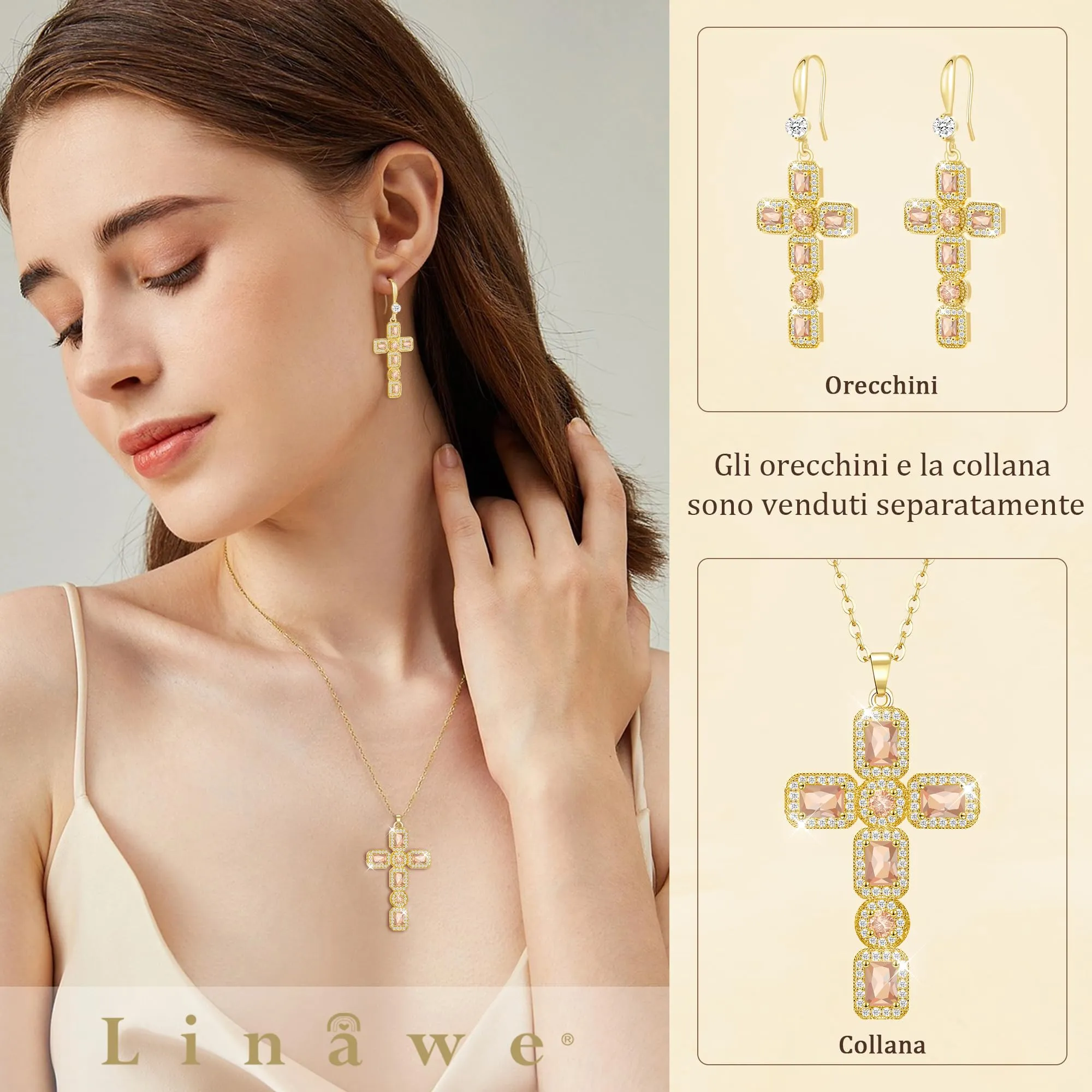 Linawe Collana con pendente a croce in oro 14k e citrino giallo - immagine 3