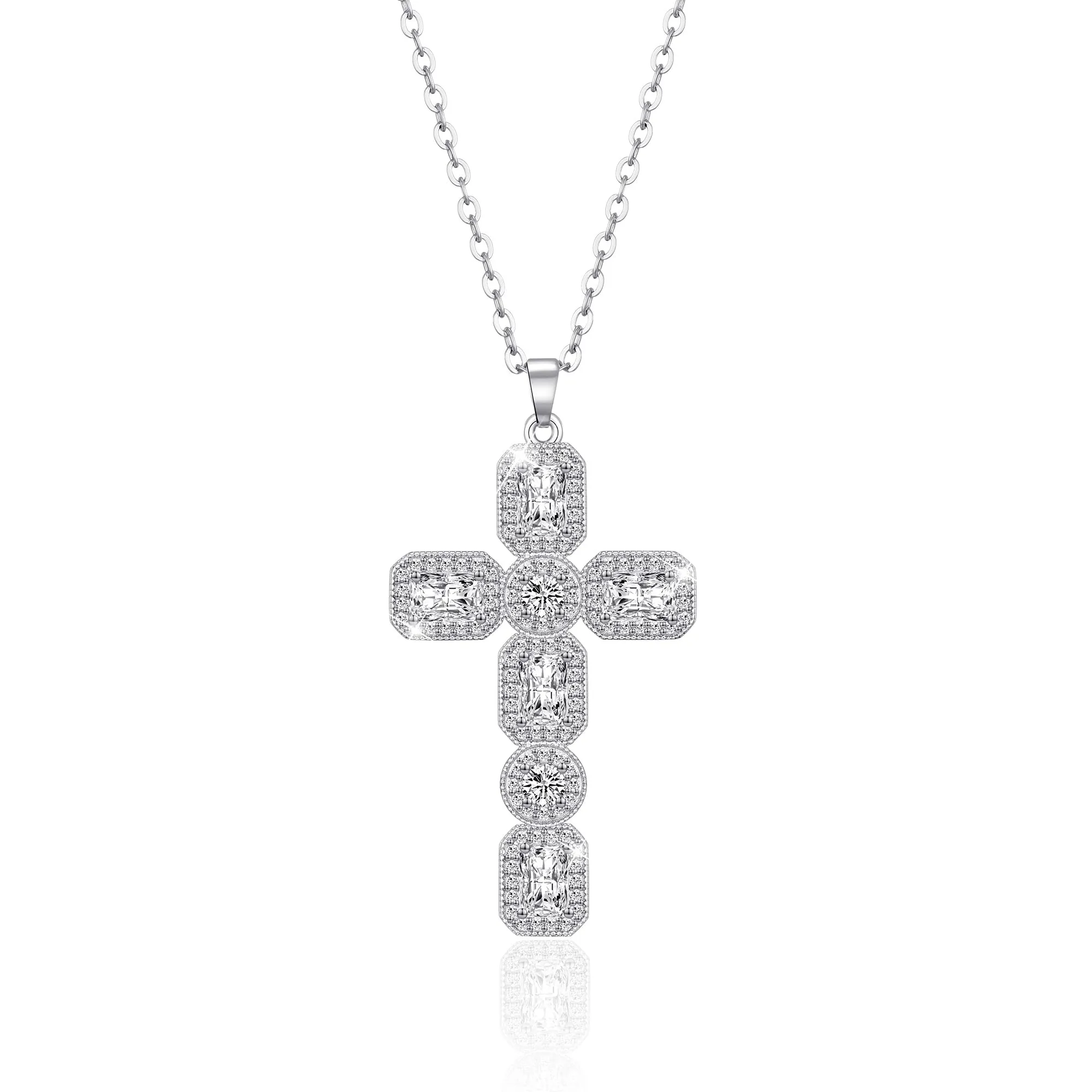 Linawe Collana a croce con cristallo e zirconia cubica in argento per donna - immagine 1