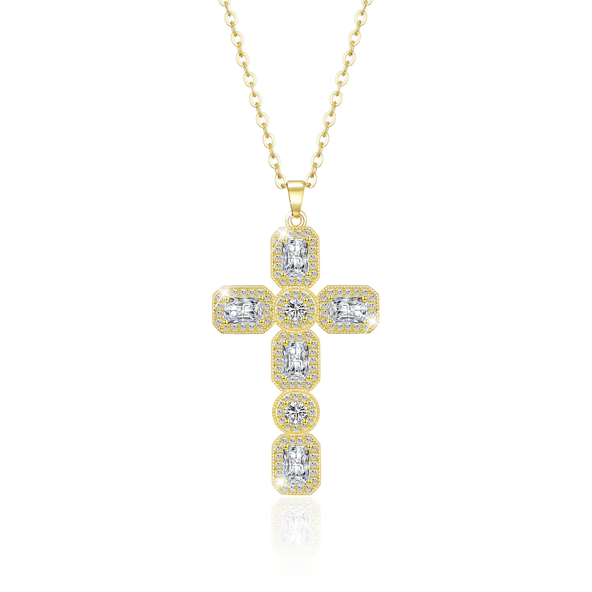 Linawe Collana a croce con ciondolo in cristallo e catena placcata in oro 14k per donna - immagine 1