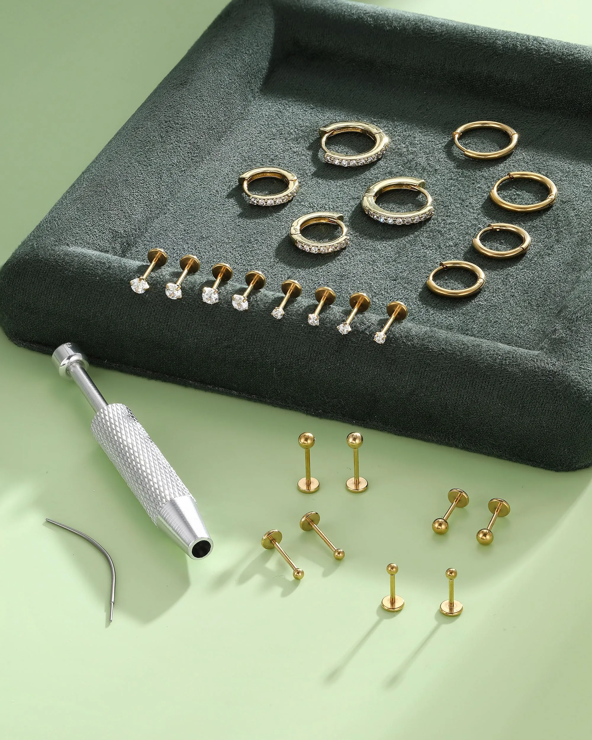 CASSIECA Set 12 Paia Orecchini in Acciaio Chirurgico 316L Placcati Oro 14K, Piercing Helix Trago Conch Anallergici - immagine 7