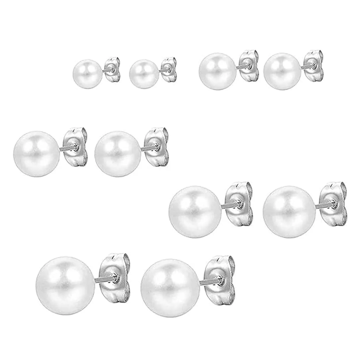 Visxcnu 5 Paia di Orecchini a Lobo con Perle in Argento 925 e Acciaio Inossidabile, Anallergici, Bianche - immagine 1
