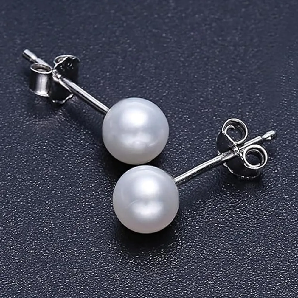 Visxcnu 5 Paia di Orecchini a Lobo con Perle in Argento 925 e Acciaio Inossidabile, Anallergici, Bianche - immagine 4