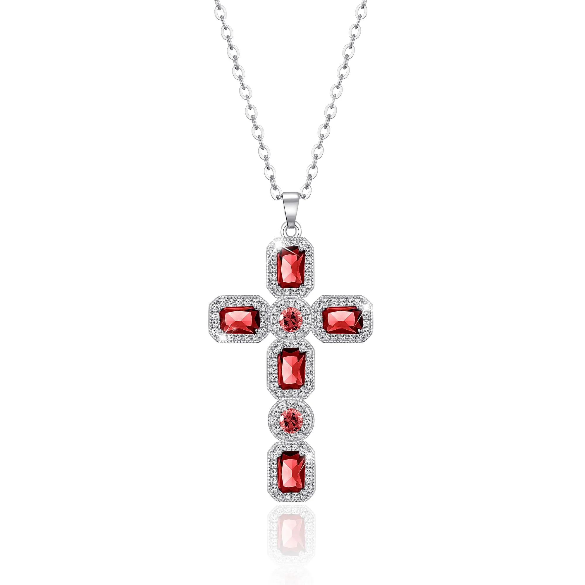 Linawe Collana a Croce in Argento con Diamante Rosso Rubino per Donna - immagine 1