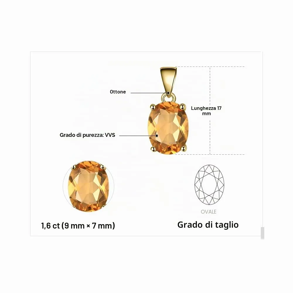 JewelryPalace Collana Solitario Donna in Oro Giallo 14K con Citrino Naturale Arancione, Ciondolo Pietra Taglio Ovale, Catena 45cm - immagine 2