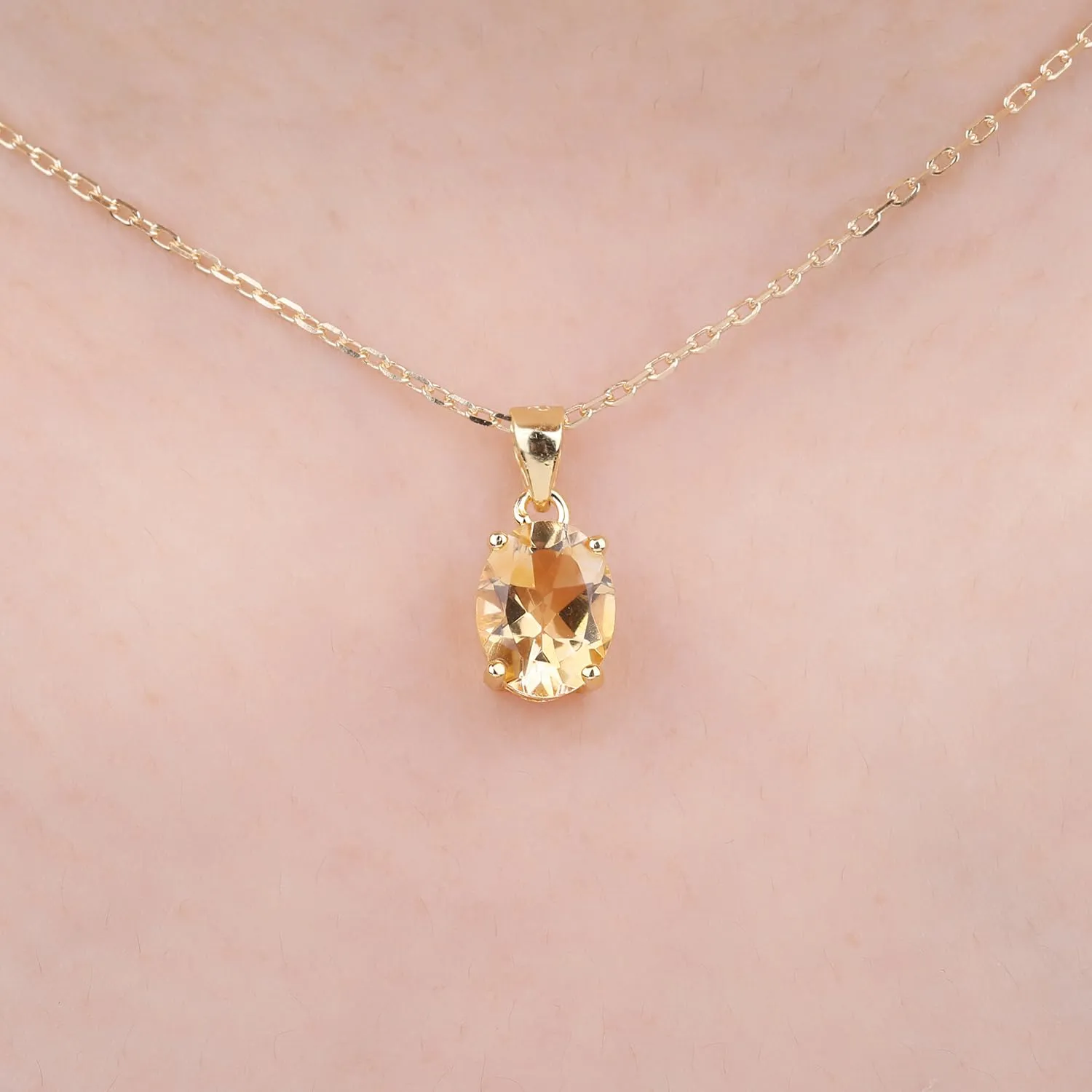 JewelryPalace Collana Solitario Donna in Oro Giallo 14K con Citrino Naturale Arancione, Ciondolo Pietra Taglio Ovale, Catena 45cm - immagine 4