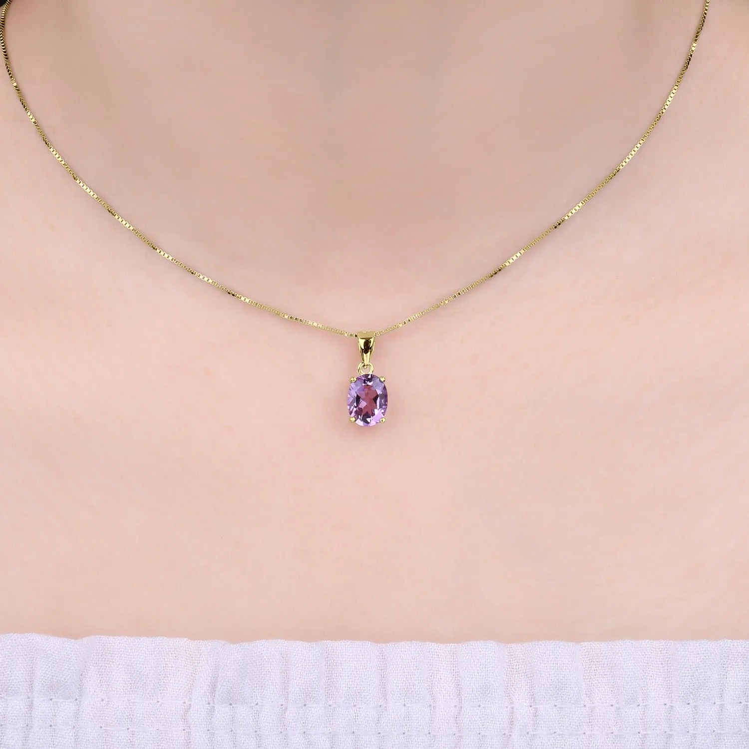 JewelryPalace Collana Solitario Donna Placcato Oro Giallo 14K con Ametista Viola Naturale, Ciondolo Taglio Ovale, Catena 45cm - immagine 4