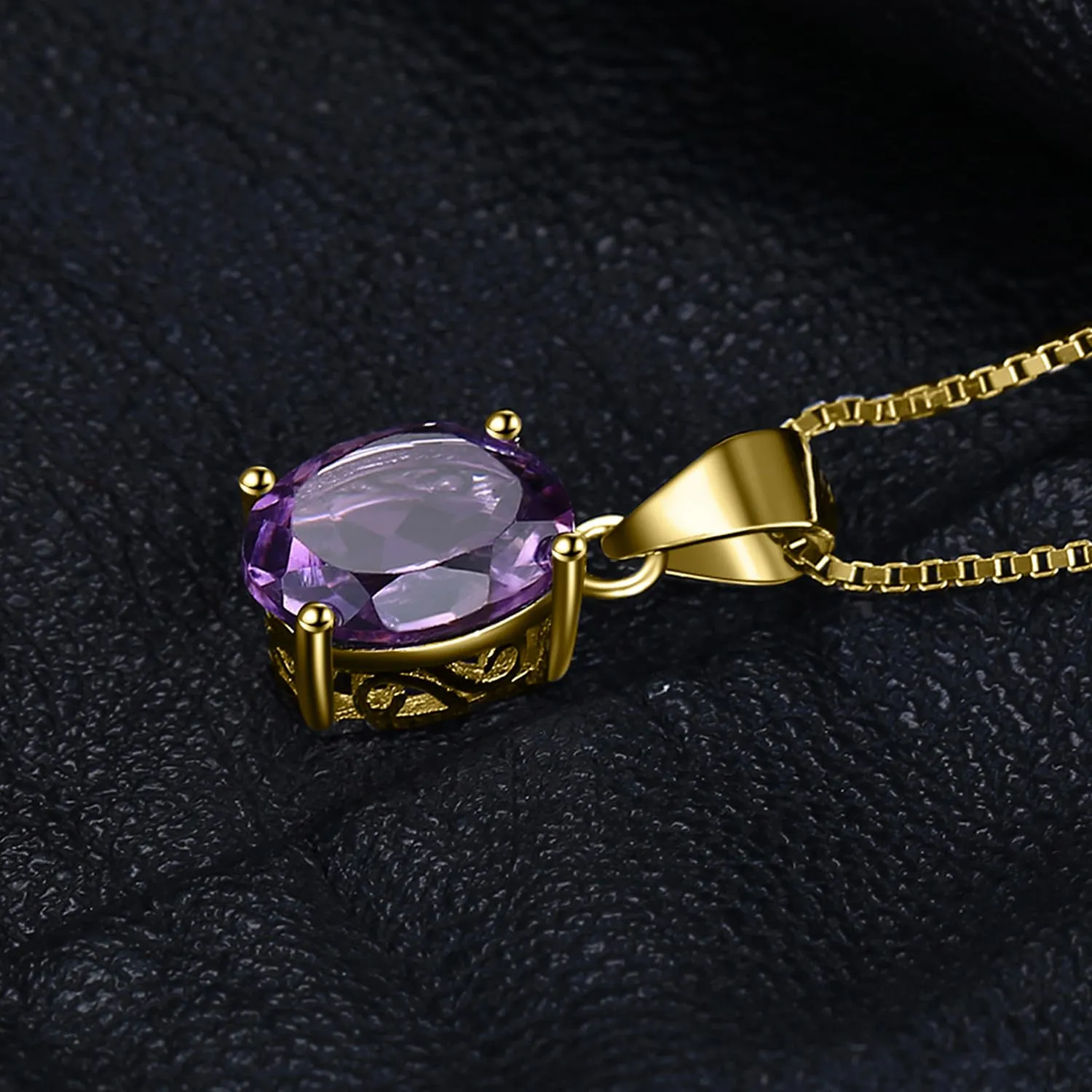 JewelryPalace Collana Solitario Donna Placcato Oro Giallo 14K con Ametista Viola Naturale, Ciondolo Taglio Ovale, Catena 45cm - immagine 5
