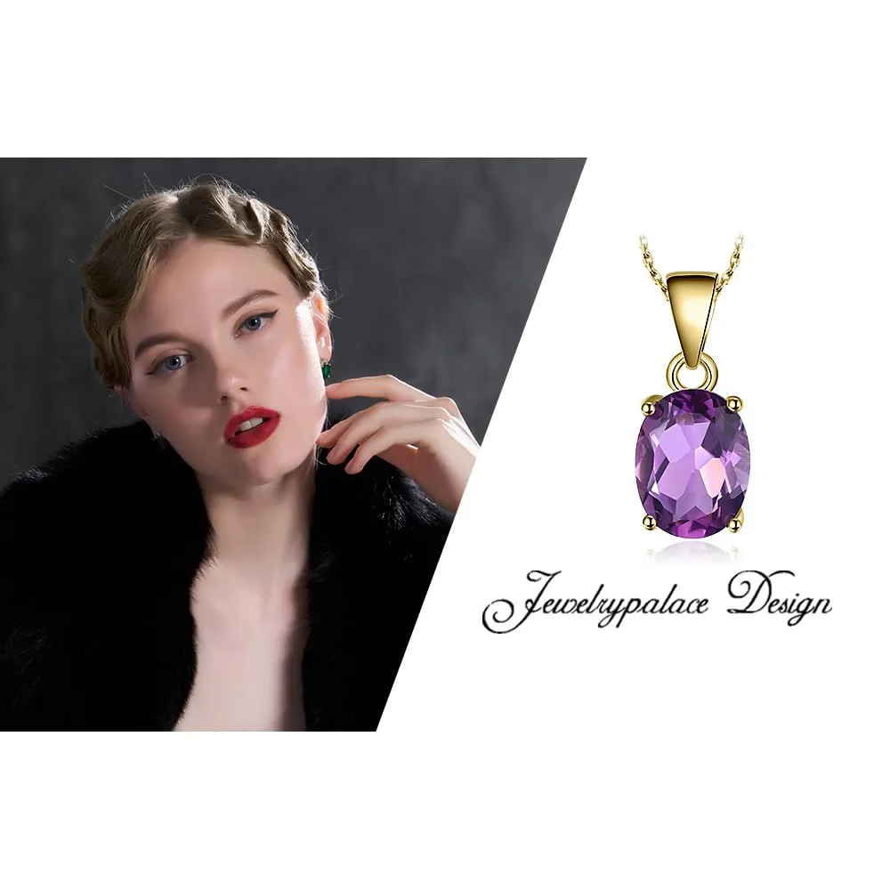 JewelryPalace Collana Solitario Donna Placcato Oro Giallo 14K con Ametista Viola Naturale, Ciondolo Taglio Ovale, Catena 45cm - immagine 6