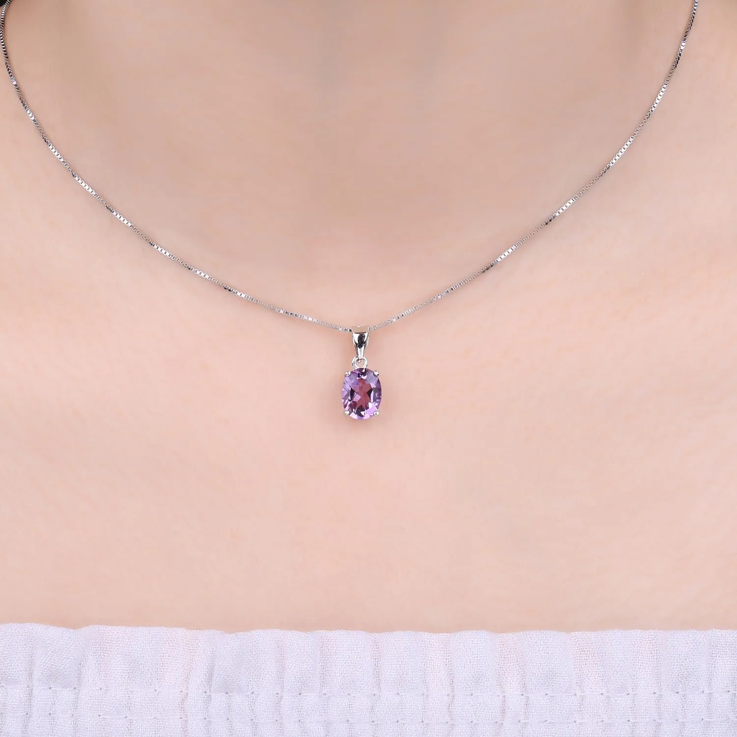 JewelryPalace Collana Pendente Solitario Ametista Viola Naturale 1.7ct Placcato Oro Bianco 14K 45cm - immagine 4