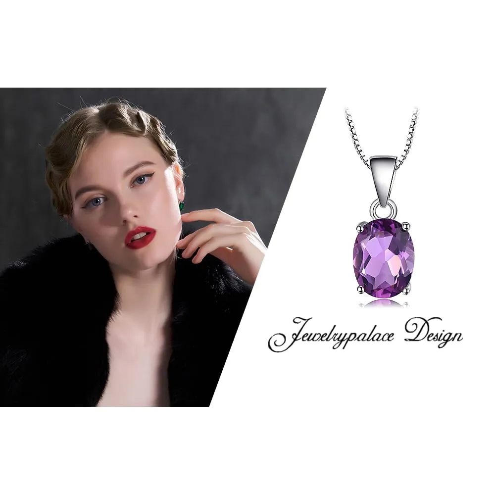 JewelryPalace Collana Pendente Solitario Ametista Viola Naturale 1.7ct Placcato Oro Bianco 14K 45cm - immagine 6