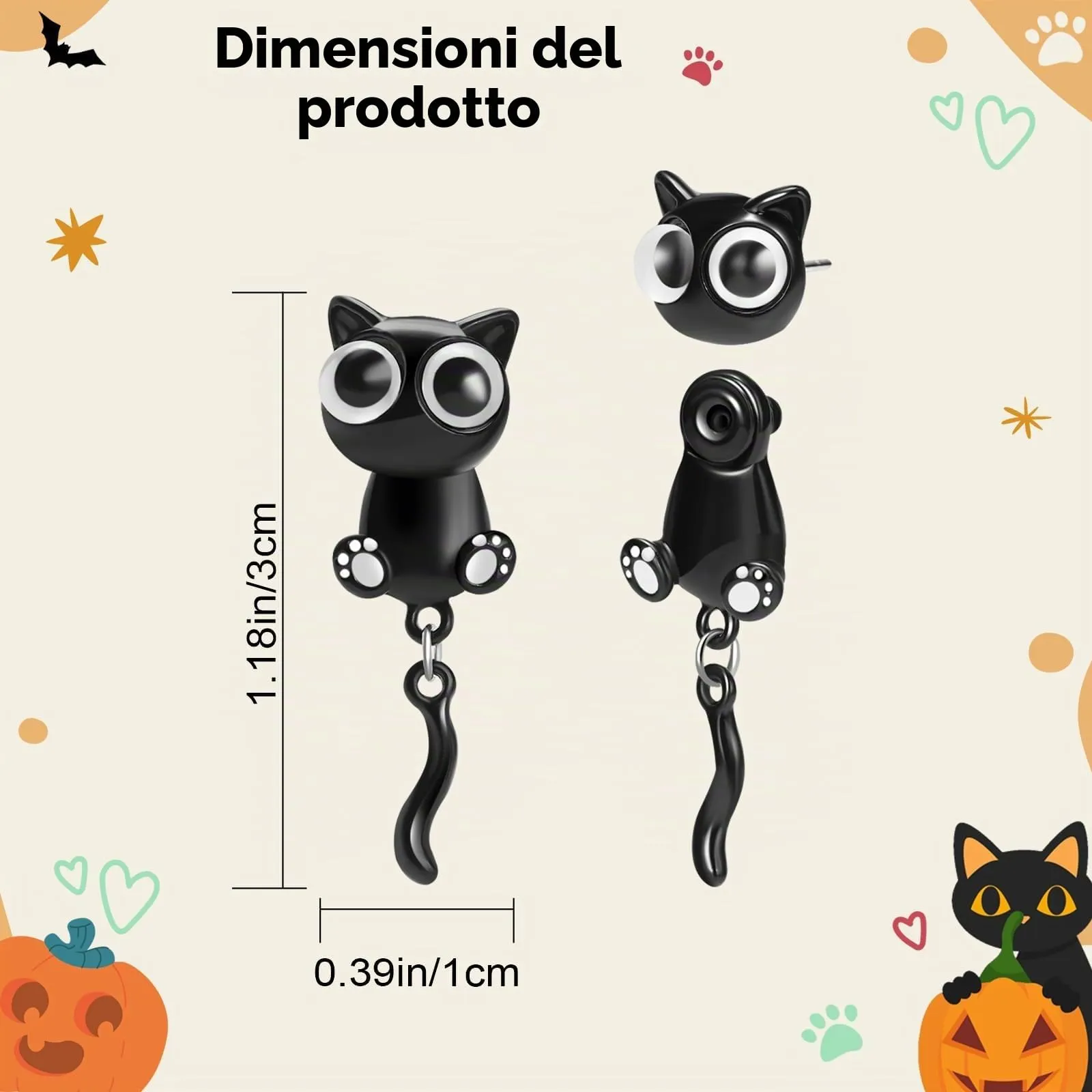 ZephyrHome Orecchini Gatto Nero in Metallo, Modello B1119 - immagine 2