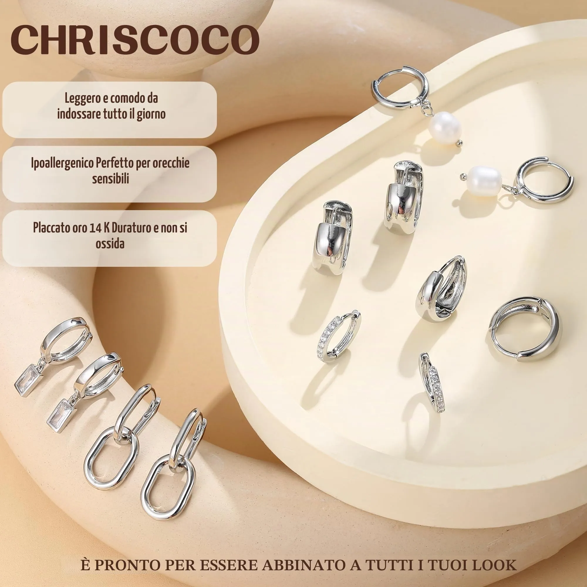 Chriscoco Set 13 Paia Orecchini in Acciaio Inossidabile da Donna - immagine 2