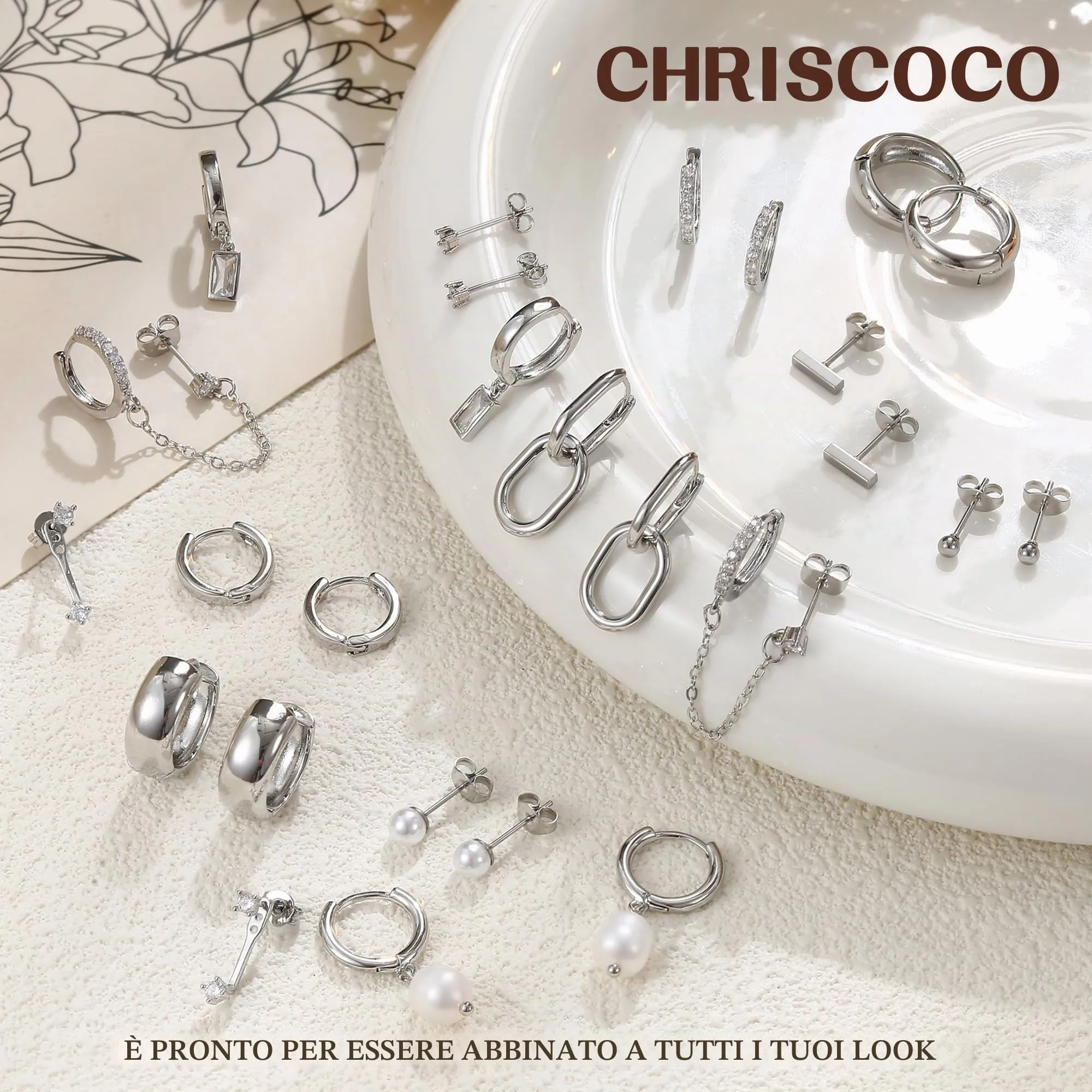 Chriscoco Set 13 Paia Orecchini in Acciaio Inossidabile da Donna - immagine 3