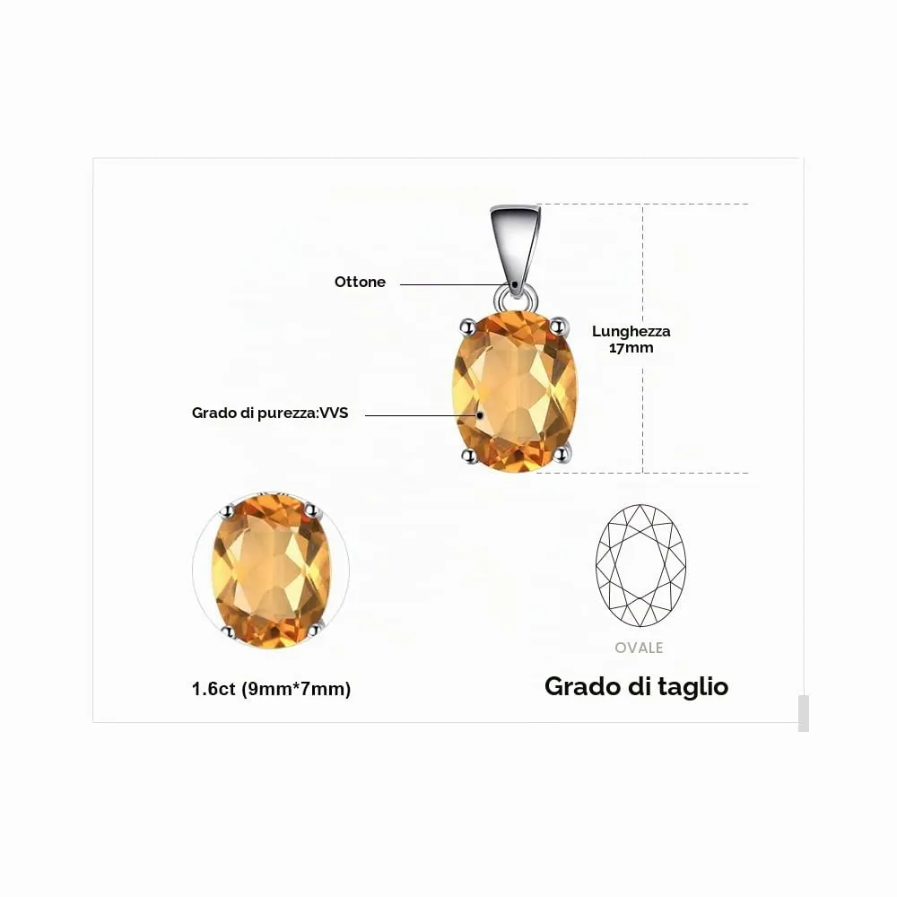 JewelryPalace Collana Pendente Solitario Citrino Naturale 1.7ct Ovale Placcato Oro Bianco 14K 45cm - immagine 2