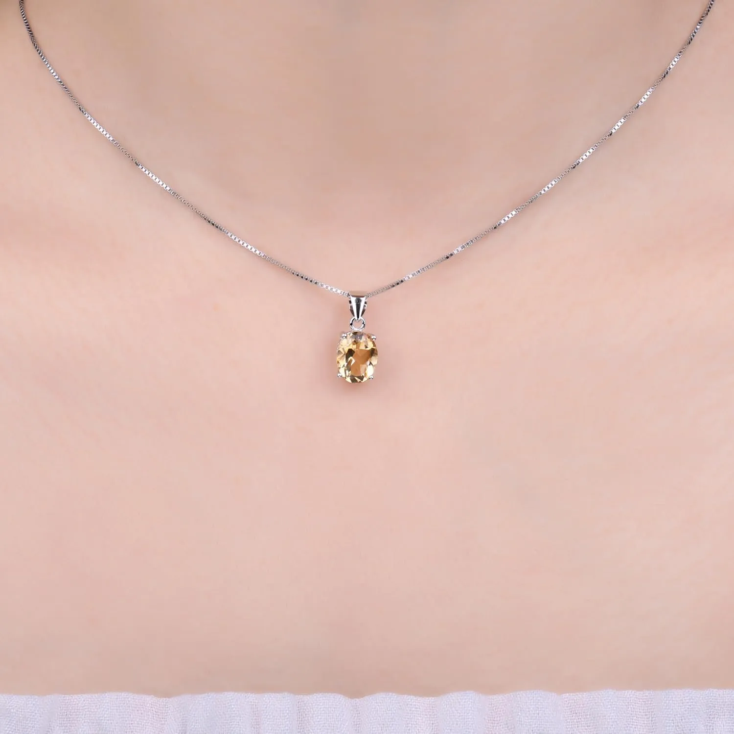 JewelryPalace Collana Pendente Solitario Citrino Naturale 1.7ct Ovale Placcato Oro Bianco 14K 45cm - immagine 4