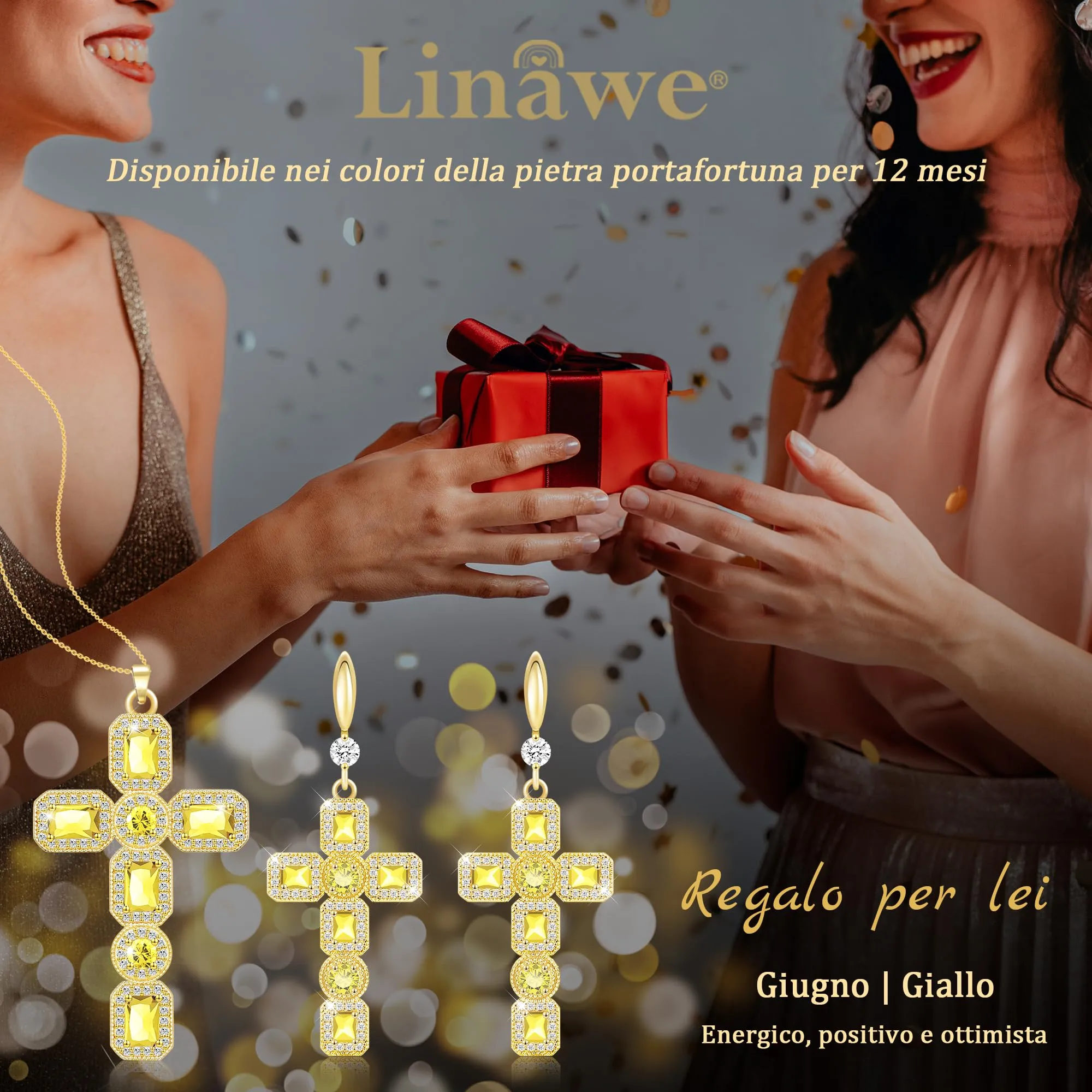 Linawe Collana a croce placcata in oro con Moissanite e cristallo citrino per donna - immagine 5
