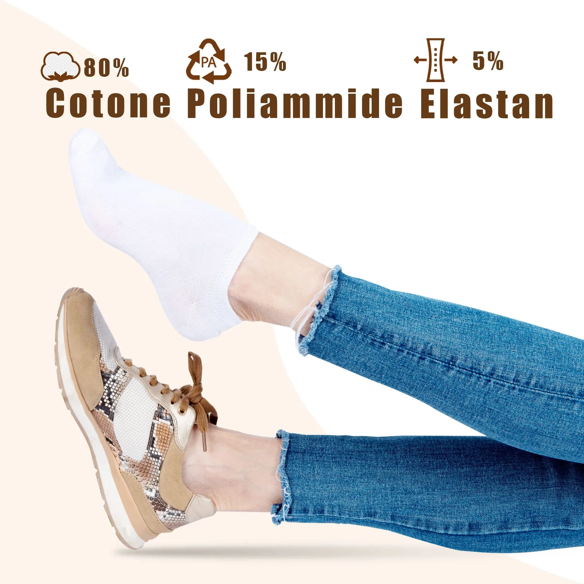 POPYS Calzini Corti Unisex in Cotone, 9 Paia, Bianco, Taglia 35-40 - immagine 4