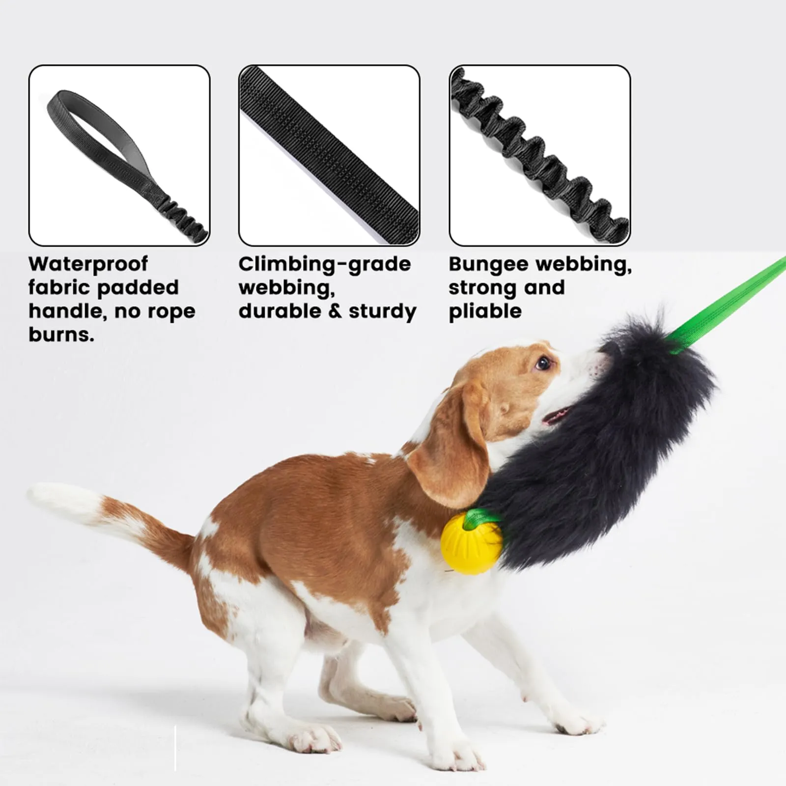 HOWGO Giocattolo di corda elastica per cani in pelle di pecora, verde, grande con palla - immagine 4